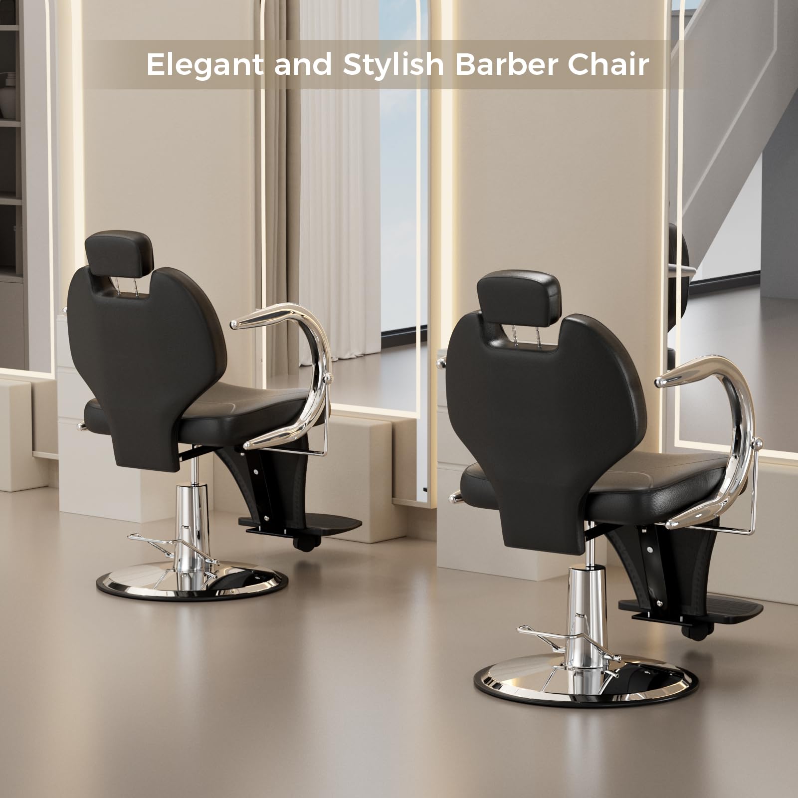 Sillón de Peluquería, Silla de Peluquero Hidráulica Reclinable Barber 360° para Peluquerí, Salón de Belleza, 61 x 57 x 91-104 cm (Negro)