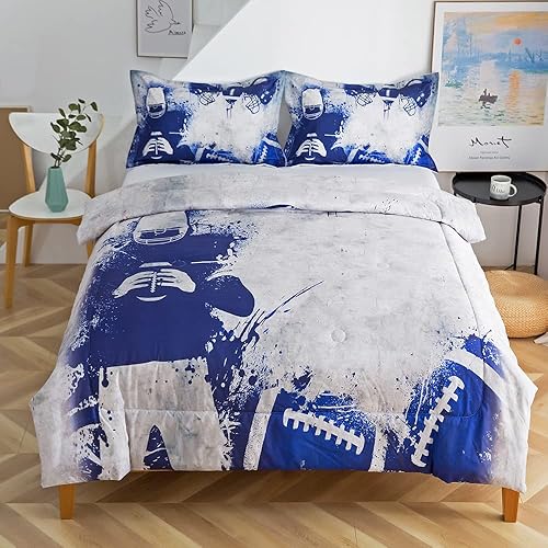 Miniatura 8 de ADASMILE A & S Juego de edredón de fútbol americano tamaño individual para niños y niños, juego de ropa de cama de fútbol americano, edredón de