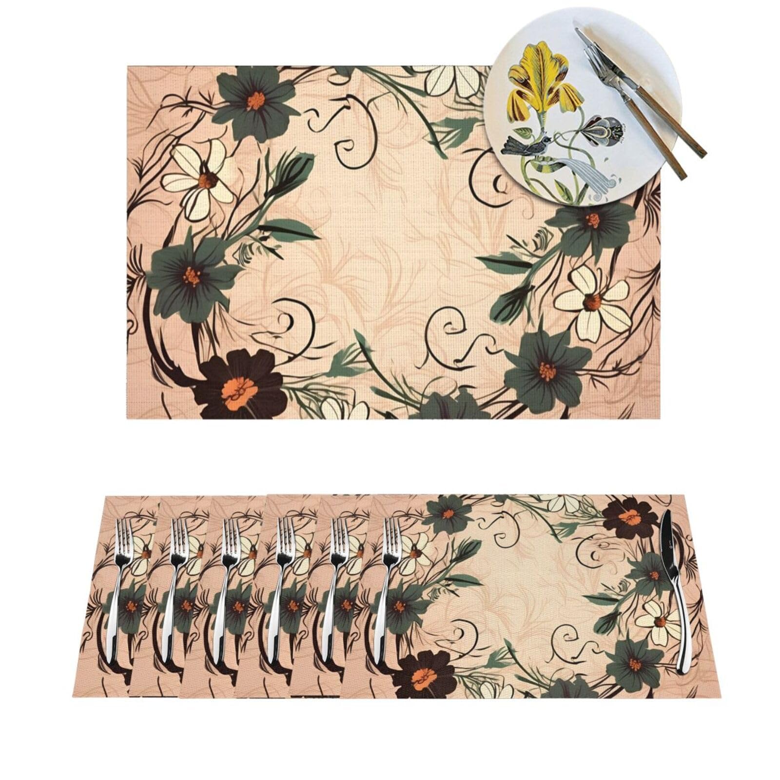 Sets de table tissés lot de 6 ronds lavables et antidérapants pour la table
