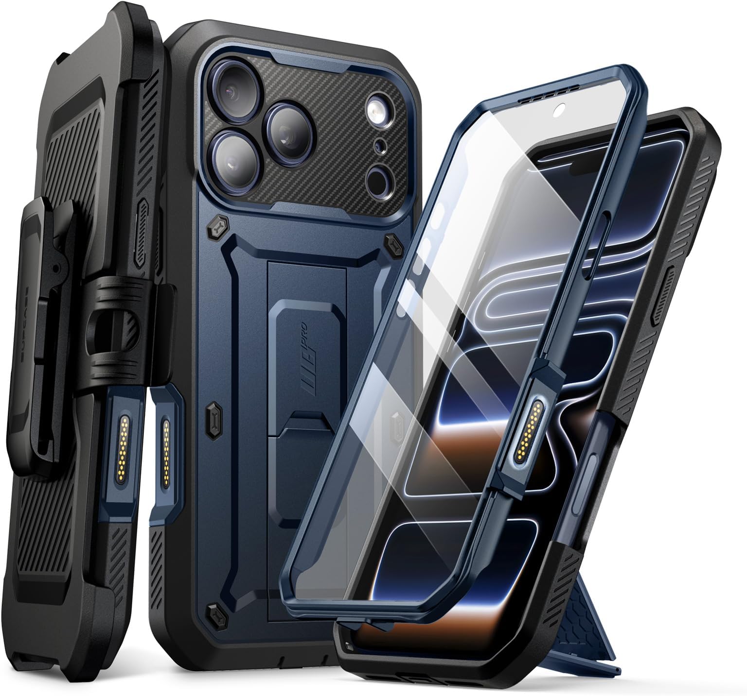 for iPhone 17 Pro Max Case with Camera Control Button (Unicorn Beetle Pro), [Built-in Kickstand & Screen Protector] [Military-Grade Protection] Full Body Heavy Duty Phone Case, Azure