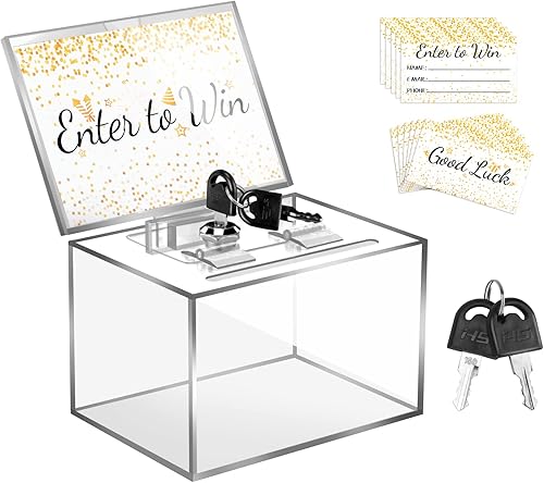 Caja de donación acrílica con cerradura, caja de sugerencias segura con soporte para letreros, 6 x 4.3 x 4 pulgadas