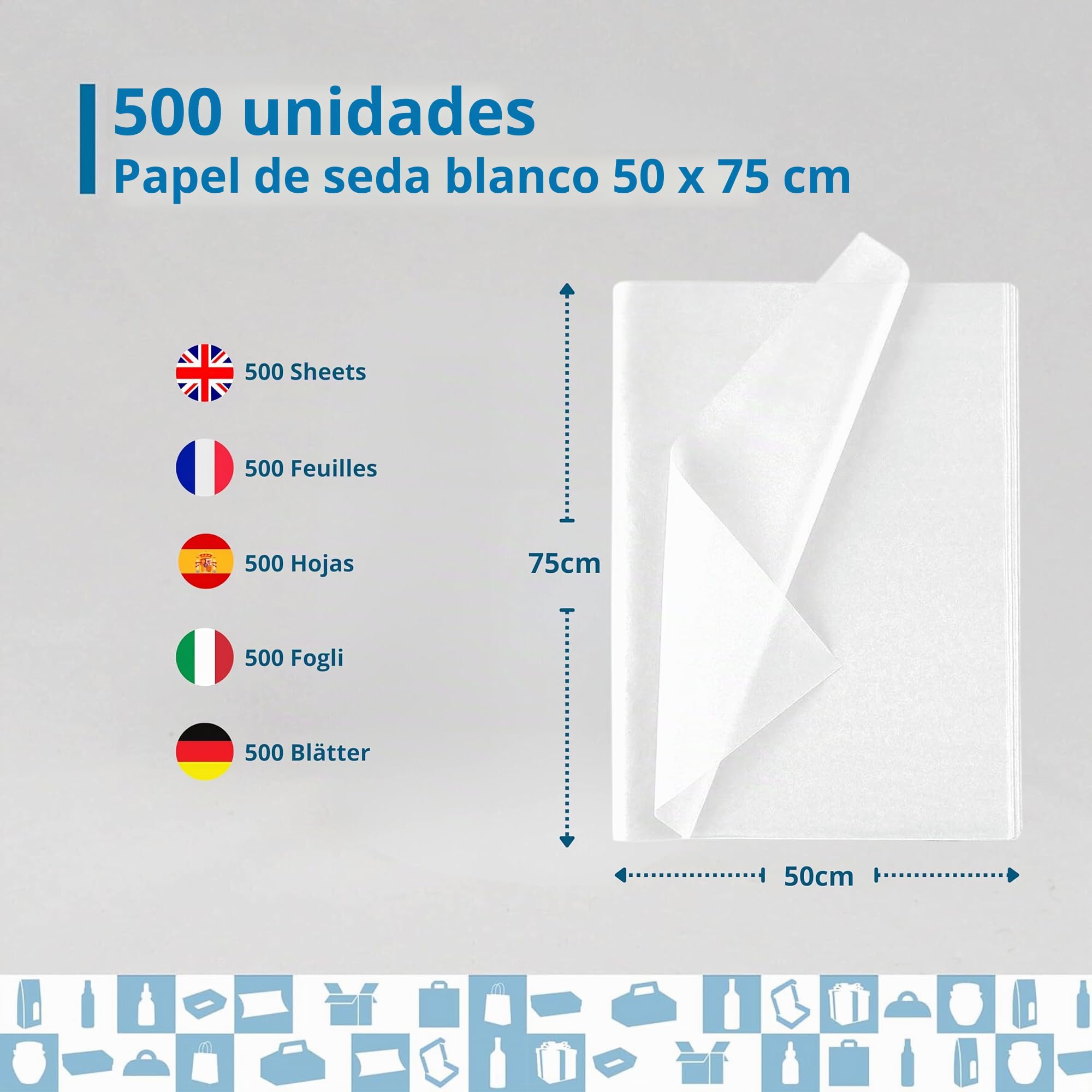 500 Hojas de Papel de Seda Blanco Premium 50x75 cm – Papel para Envolver Regalos, Manualidades, Floristería y Bricolaje | Espirito Rebelde