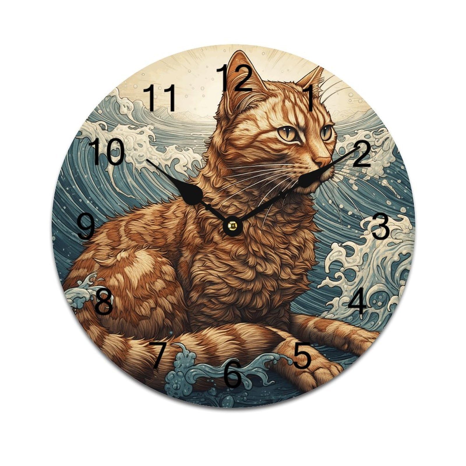 Horloge murale decorative silencieuse en PVC motif chat maison et bureau