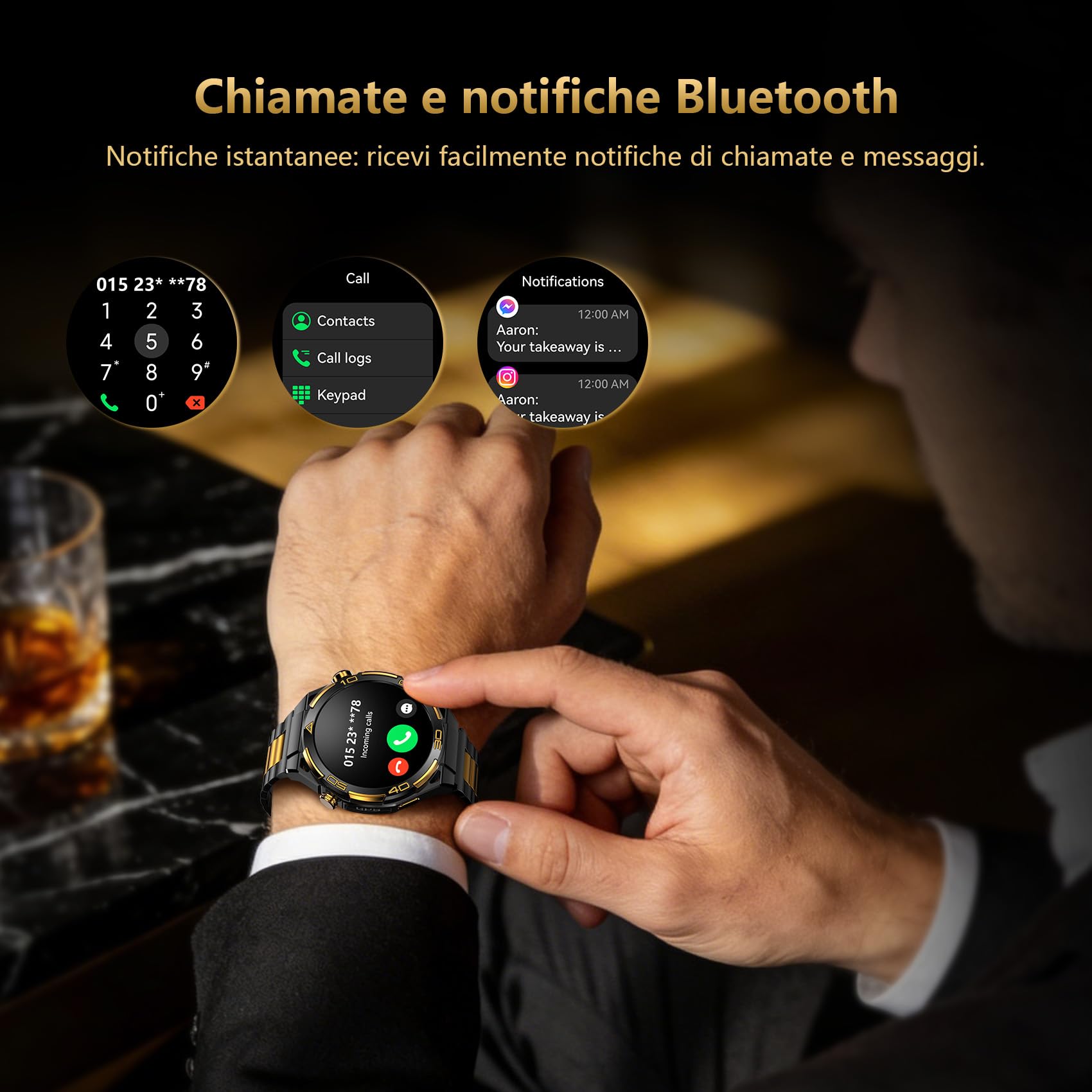 IOWODO Smartwatch Uomo Business, Display AMOLED 1.43", Batteria 900mAh, 100 Giorni Standby, Orologio Intelligente Premium con CHATGPT, GPS e Monitoraggio Salute per Android iOS,2 Cinturini