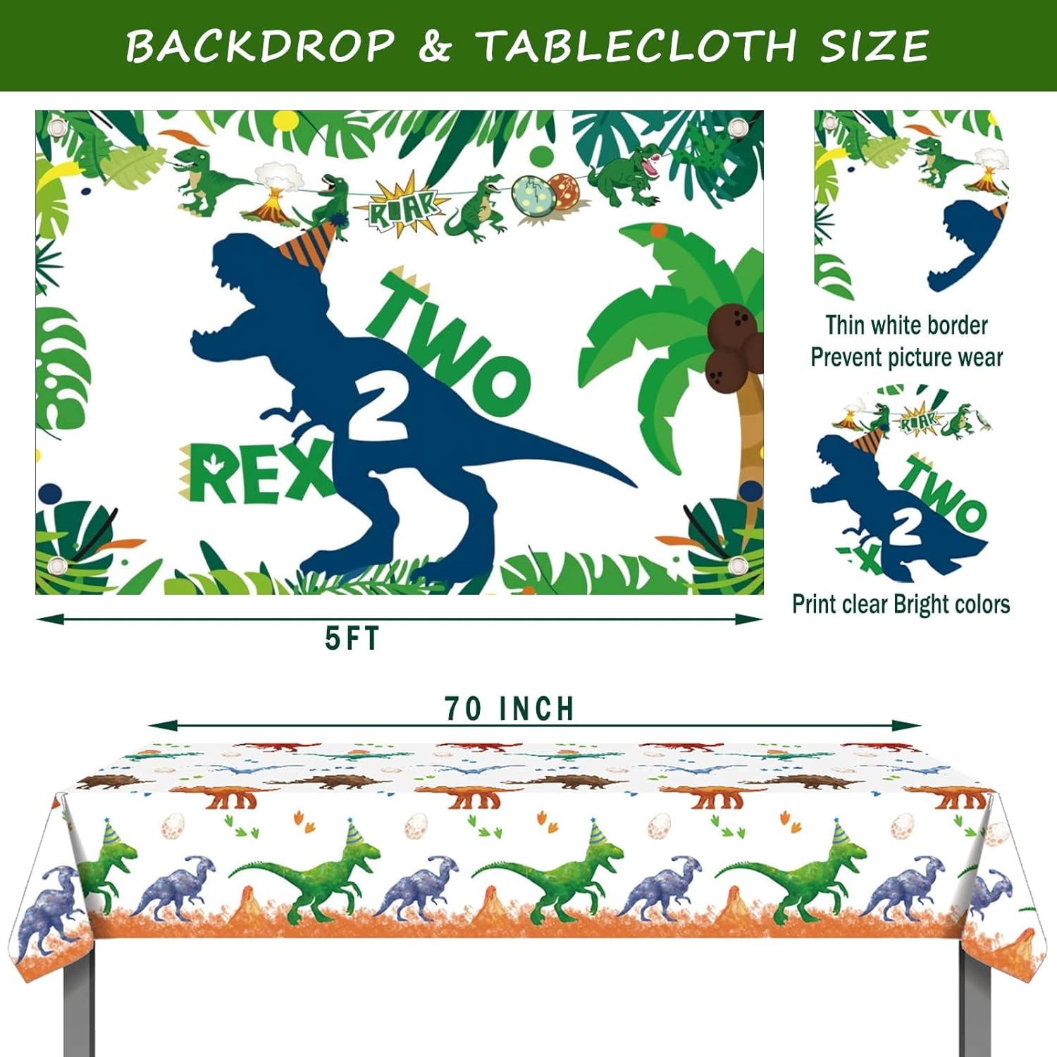 126 PCs Two Rex Birthday Decorations Boy, Hombae Dinosaur 2nd Birthday Party Decorations Boys Backdrop Balloon Garland Arch Artificial Leaves Banner Cake Cupcake Topper Crown Poster Gold Green