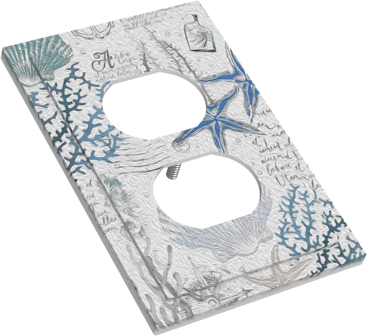 Decorative Outlet Covers Shells Blue Starfish Conchs Corals Sea Life 1 Gang Wall Plate Receptacle Duplex Light Switch Cover Plate Single Dual Plug Covers Electrical Switchplate (2 Pack)