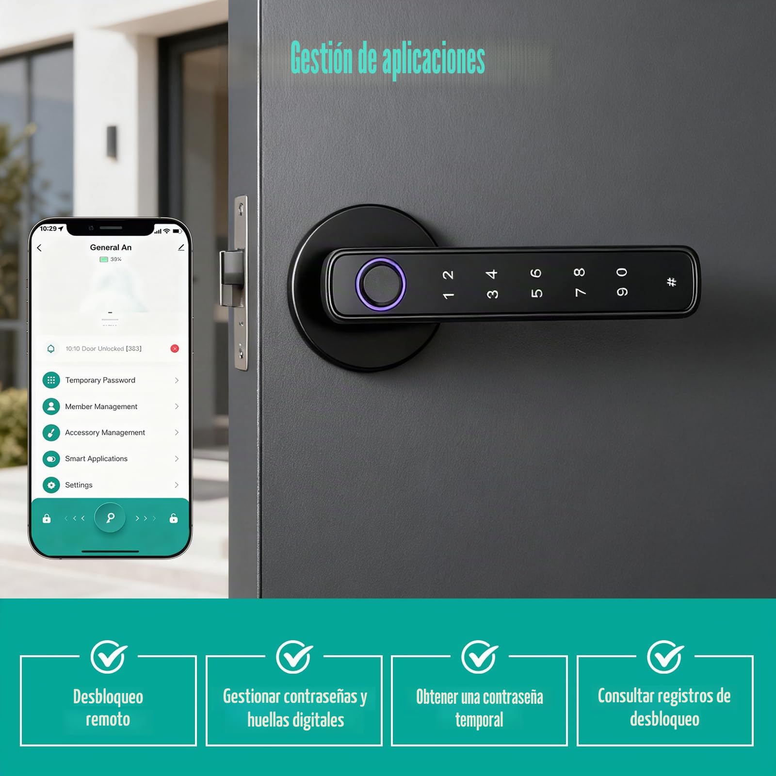 Cerradura Inteligente para Puertas, Cerradura Digital para Manija de Puerta