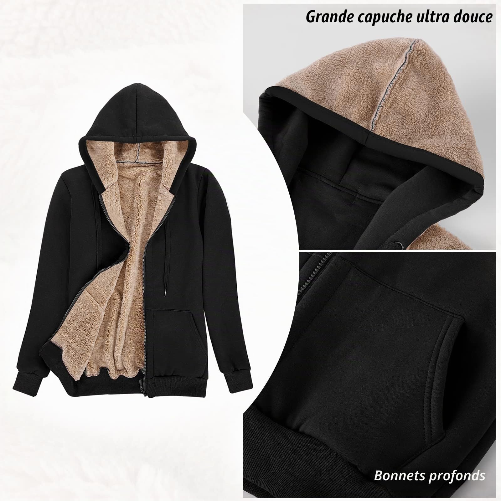 Niwicee Veste Polaire Femme Sweat À Capuche Doublure Polaire Chaud Doublure Zippée À Capuche Hoodies Sweatshirt Manches Longues Femme Sportsweater Fleece Automne/Hiver