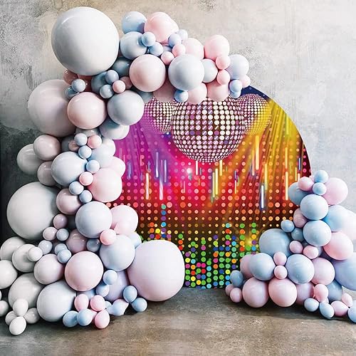 Miniatura 4 de Yeele Discos de 7.5 x 7.5 pies, telón de fondo redondo de bola de música, puntos de luz de colores de ensueño, fondo de sesión de fotos de neón,