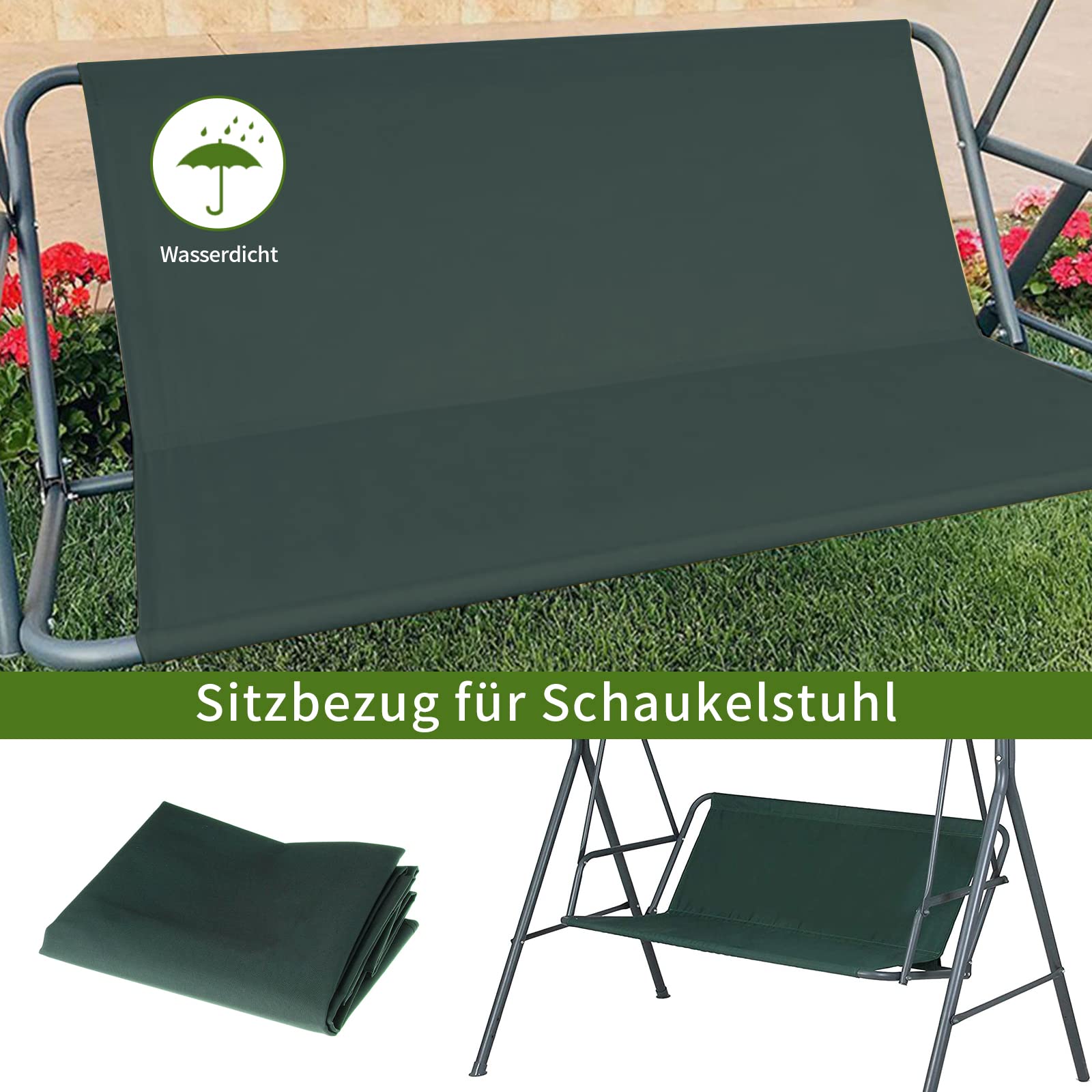 Coprisedile per altalena da giardino, coprisedile di ricambio per altalena Hollywood, tessuto Oxford 900D, impermeabile, per sedia a dondolo Patio (113 x 48 x 48 cm, verde)
