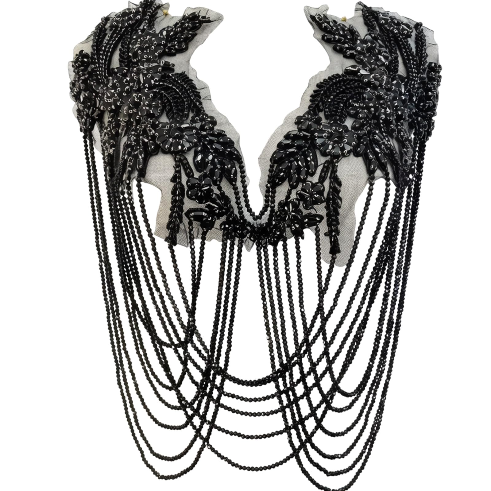 Tsophreniq Rhinestones Fringe Applique Sewing on Beaded Patches for Wedding Dresses Bridal Gowns Dance Outfit Decoration Crystal Applique