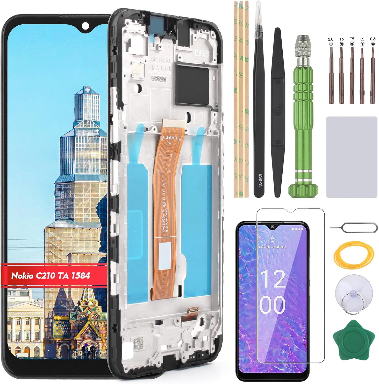 Screen for Nokia C210 LCD Display Replacement for Nokia TA-1584 Incell Touch Screen Digitizer Assembly(Black with Frame)