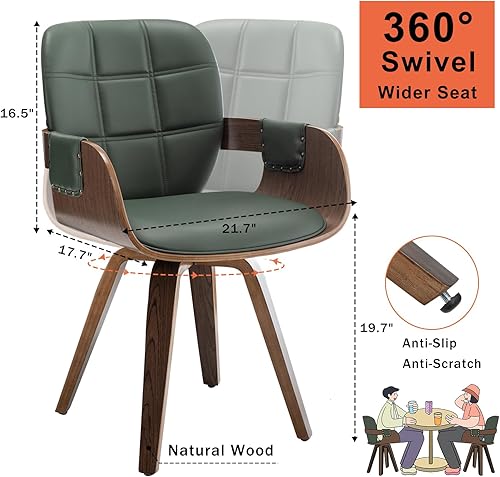 Miniatura 2 de Juego de 2 sillas de comedor MCM  Sillas de comedor giratorias de piel sintética con brazos y respaldo curvo, estructura de madera curvada,