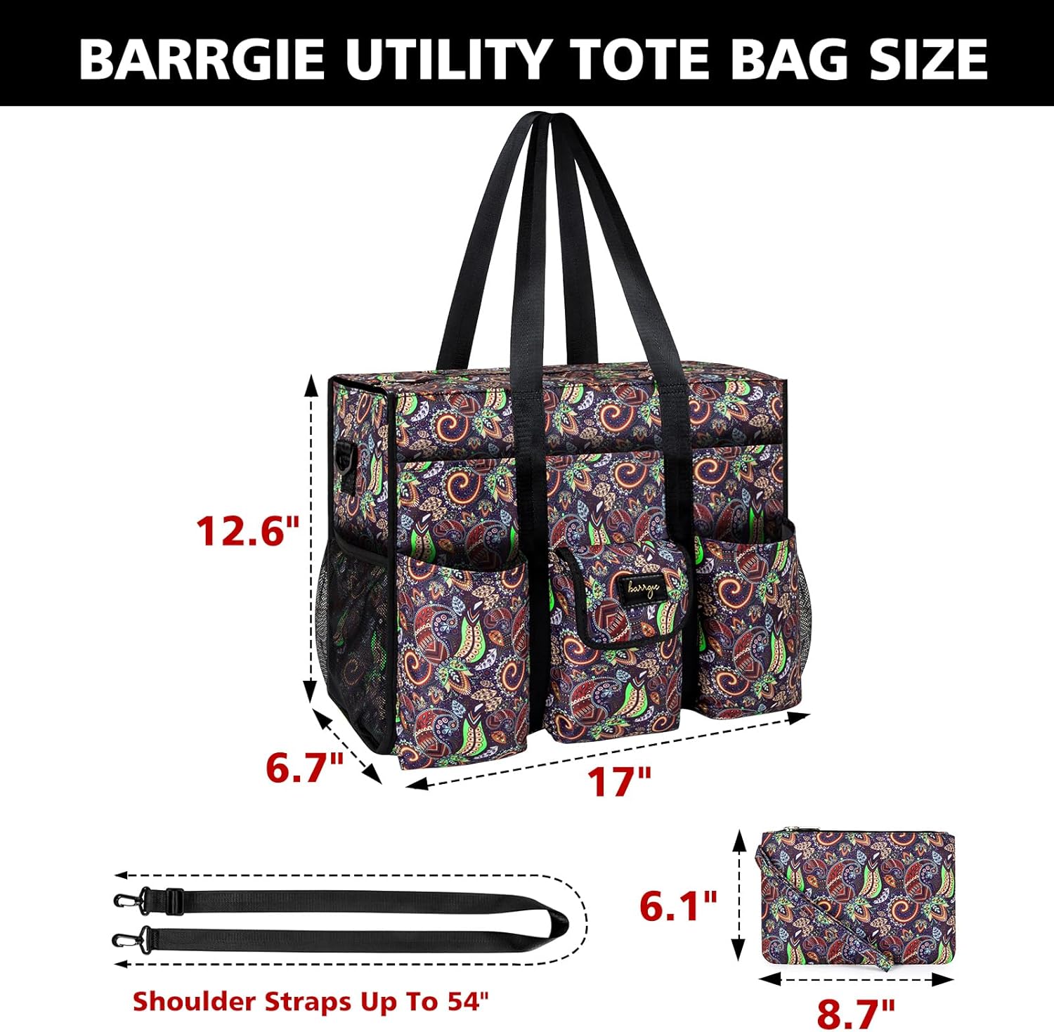 Utility Tote - Water Resistant with 19 Exterior/Interior Pockets - Large Women/Teacher/Work Bag - Image 4
