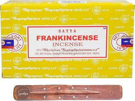 Satya Nag Champa Frankincense Incense Sticks | x12 pack | with SAMASIA incense sticks holder | Used for Fromatherapy, Spa, Yoga, Weddings, Meditation, Healing, Positivity and Relaxation