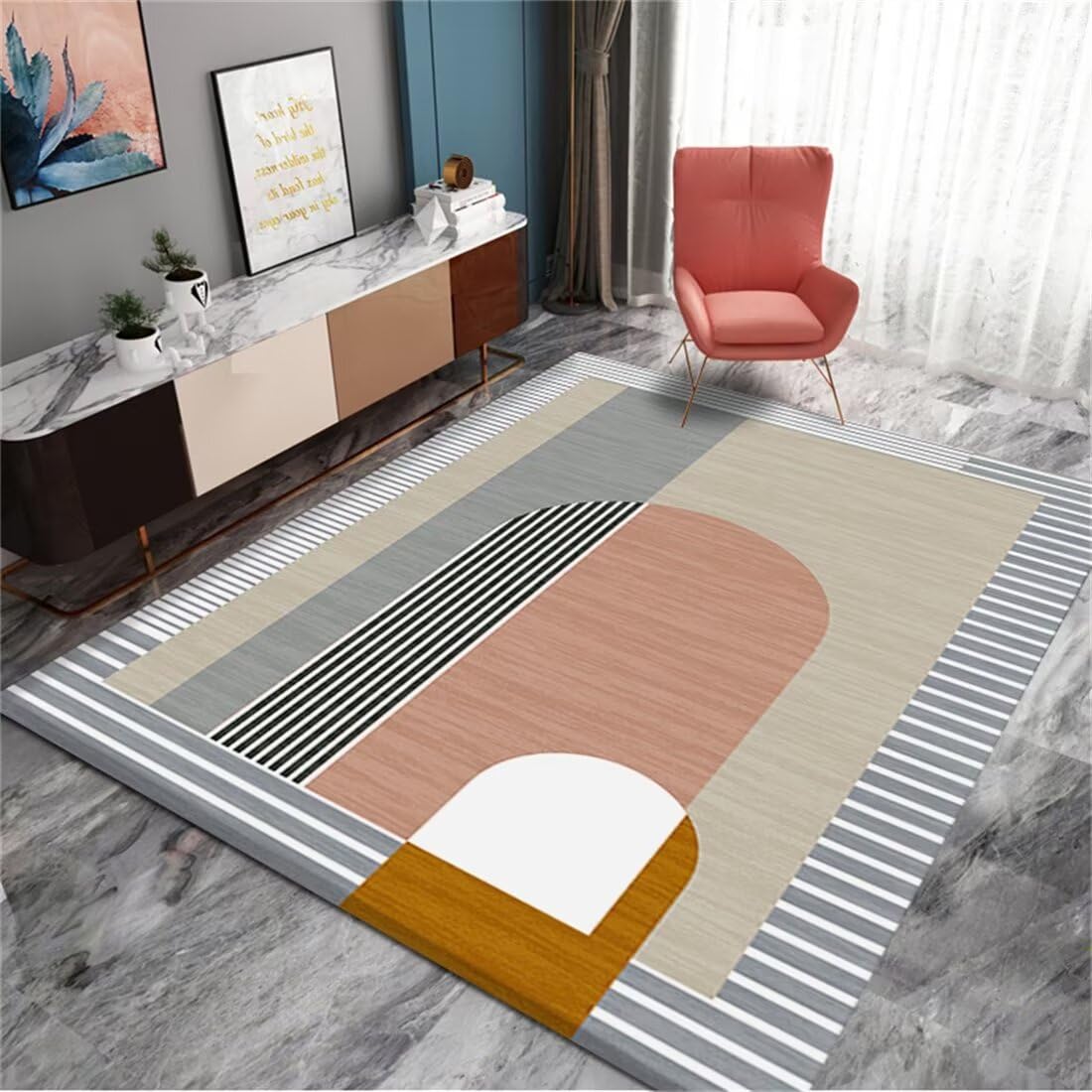 Tapis de chambre rectangulaire moderne géométrique et tapis coloré salon