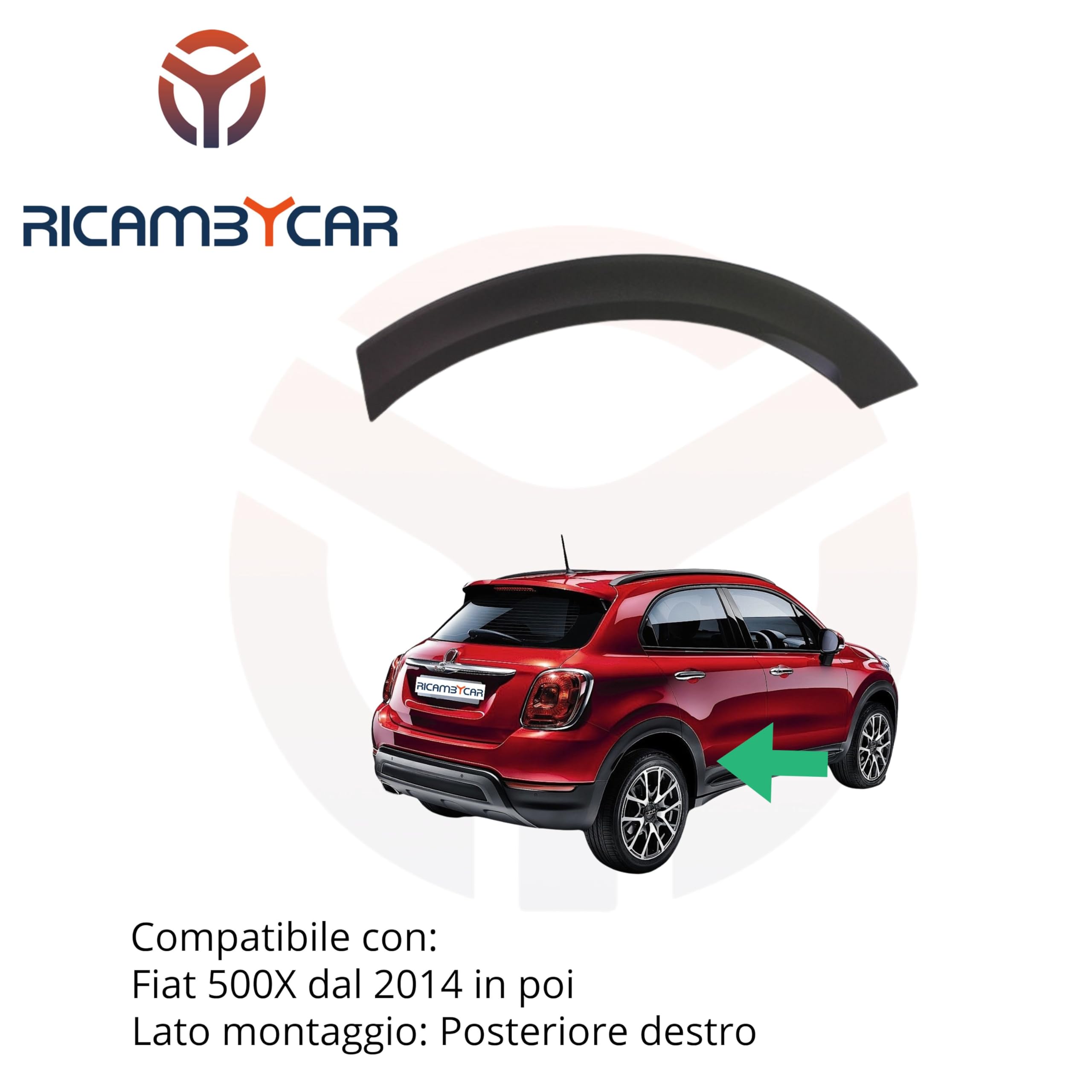 Parafanghino Arco Ruota Nero Compatibile con Fiat 500X dal 2014 in poi (Posteriore, Destro)