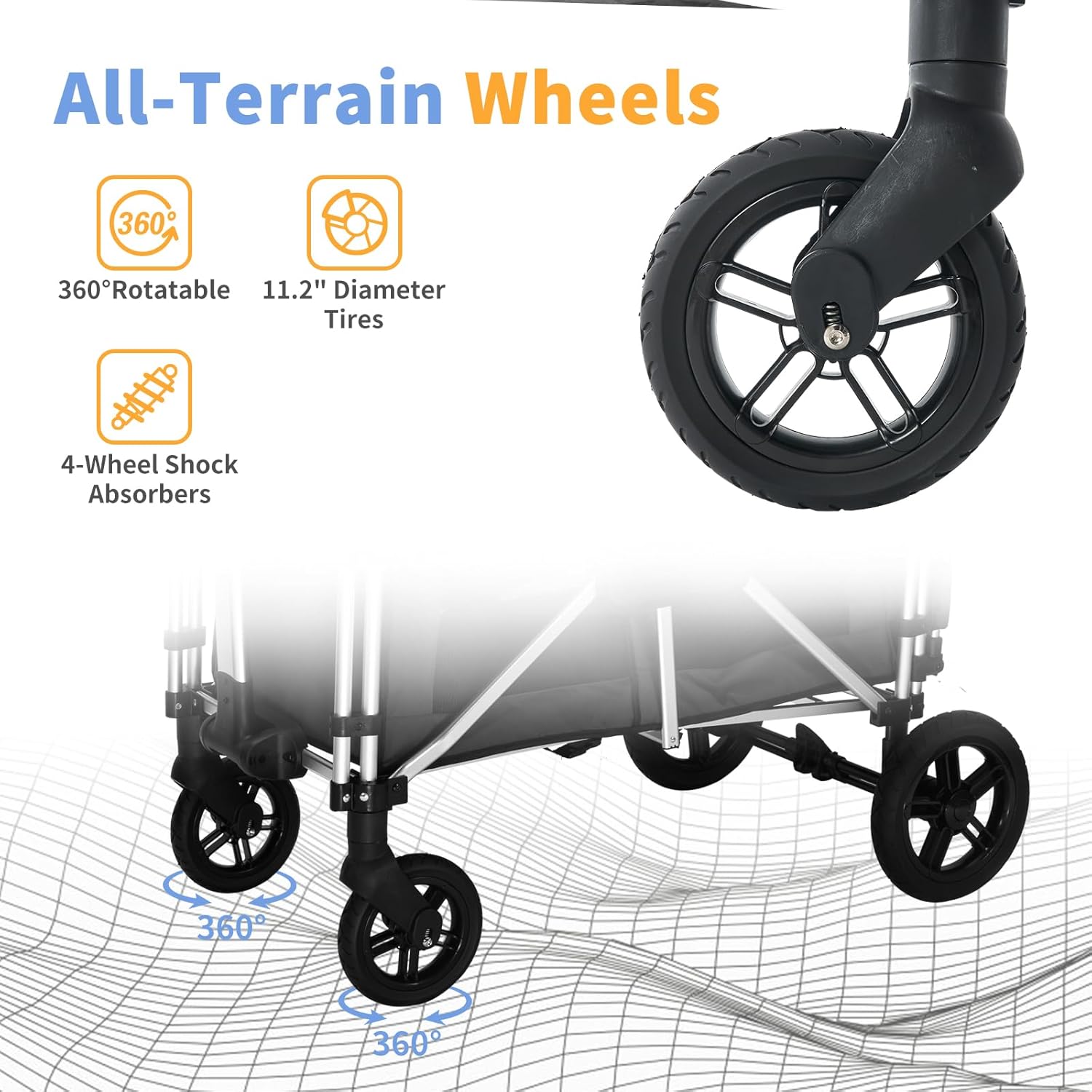Woman pushing a stroller wagon with two children, highlighting the removable UV protection canopy with breathable mesh