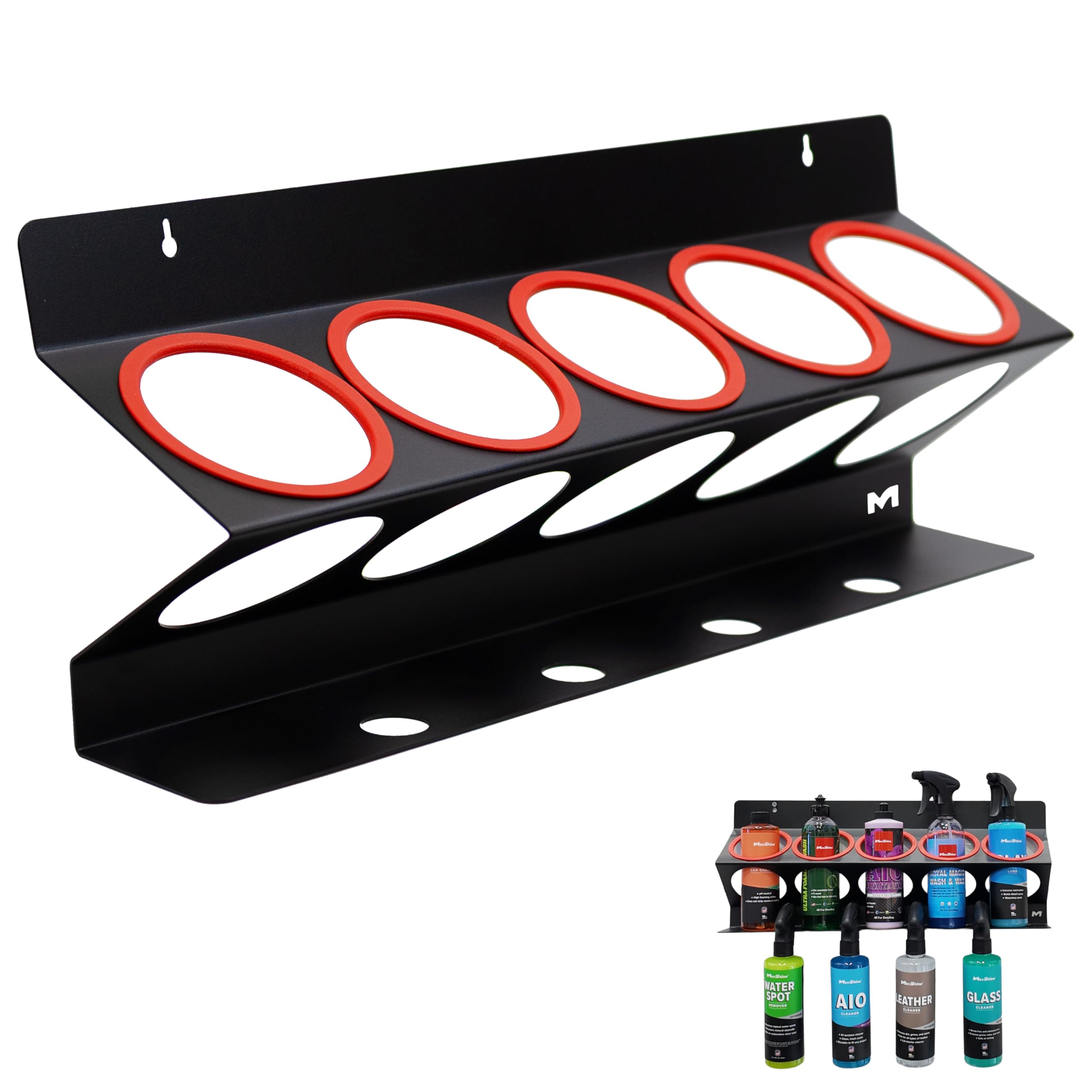Maxshine Detailing Bottle Holder -Holds up to 5 sprayers (16/32oz) w/ 4 Small Holes - Organizer, Sturdy, Simple & Lightweight Design, Easy Wall Mounting - Detailing Accessories and Supplies (1Pack)