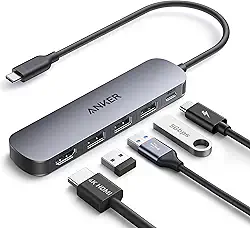 Anker Hub USB-C(5 em 1), HDMI 4K@30Hz com Entrega de Energia Máxima de 100W, Portas de Dados USB-C e USB-A, Compacto e Estiloso para MacBook, Dell XPS e mais (Carregador Não Incluído)