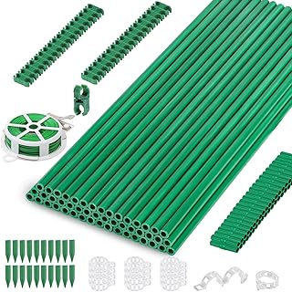 Cludoo 162PCS Garden Stakes Set with 50 Sets Fiberglass Plant Stakes Sticks Supports and Accessories, DIY 4ft 5ft 6ft 7ft Tomato Stakes for Tomato,Vegetables, Pepper, Fences Indoor Outdoor Plants