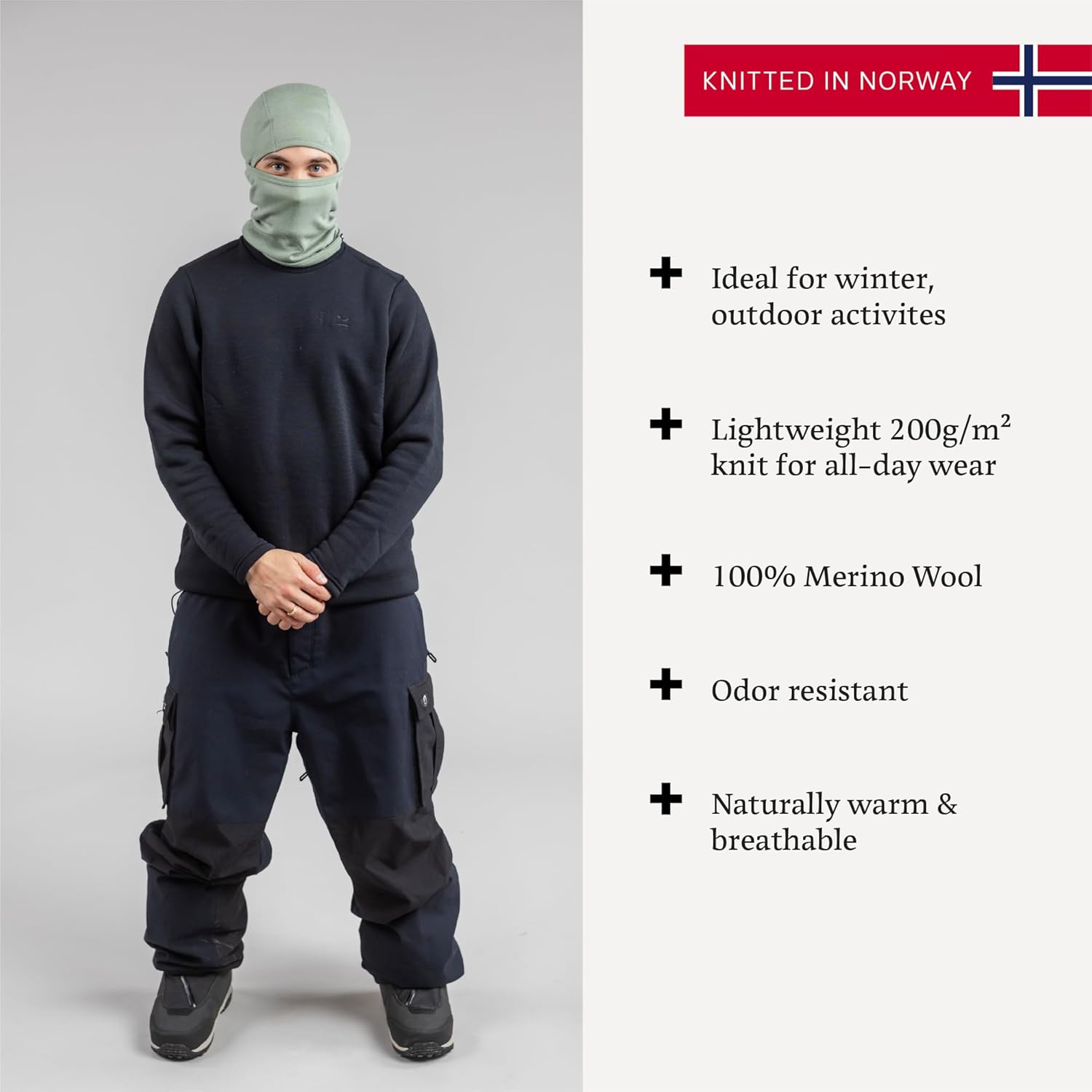 Janus Wool Kleveland Merino Balaclava - Lightweight Facemask - Hood for Men, Women & Teens - Snowboarding Ski Mask - Image 3