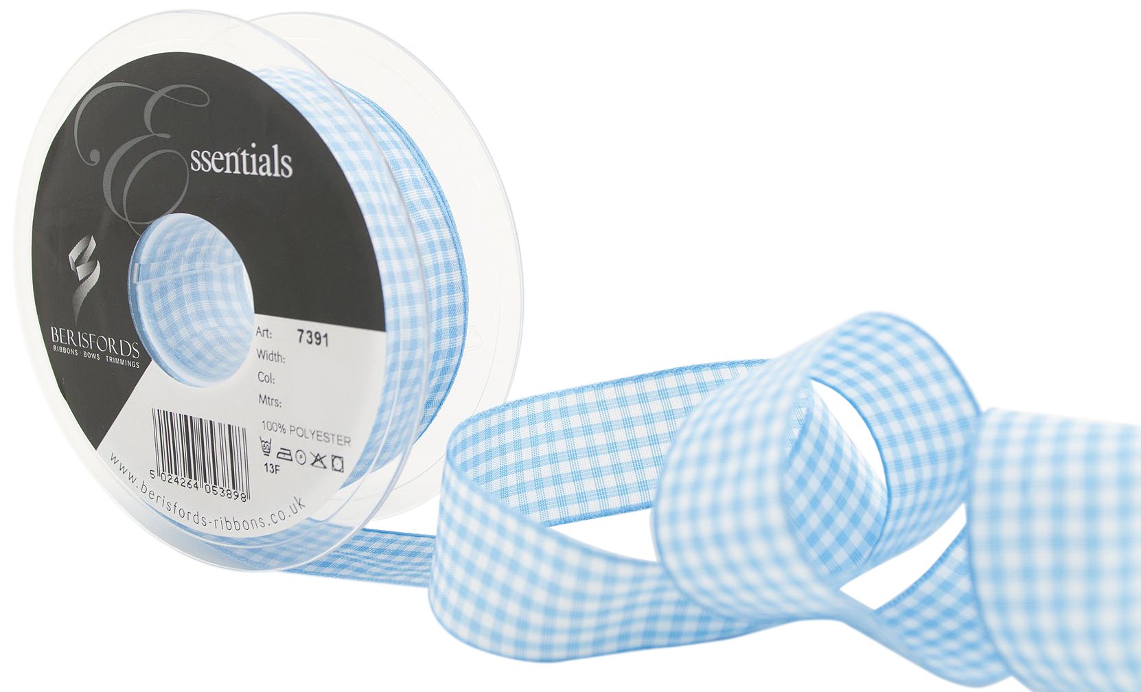 Berisfords 3 Sky Gingham Ribbon (Value Roll)