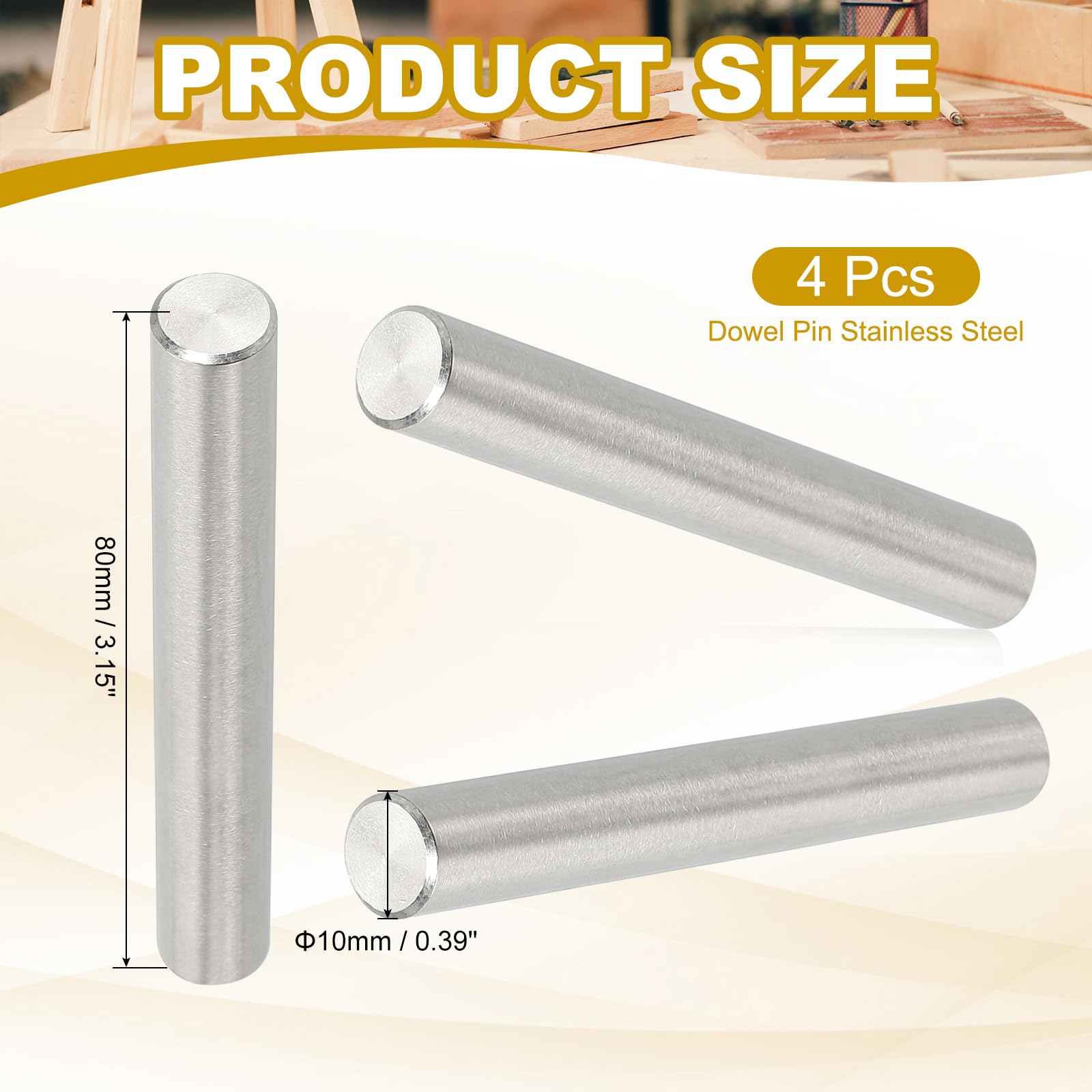 PATIKIL 10mm x 80mm Dowel Pin Stainless Steel - Image 2