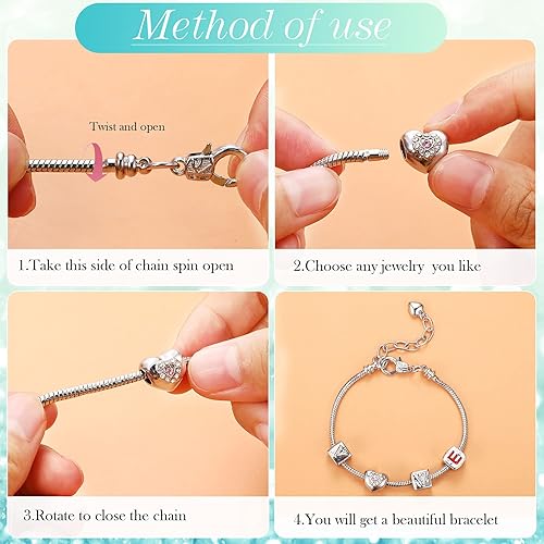 Miniatura 6 de 27 piezas de cadena de pulsera con dije de serpiente, cadena ajustable con extensor en forma de corazón, cobre, bricolaje para mujer, fabricación