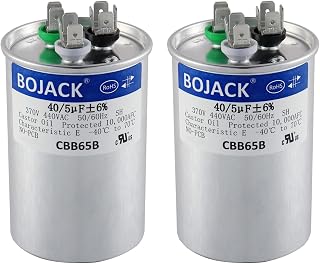 BOJACK 2 Pcs 40+5uF 40/5 MFD ±6% 370V/440V CBB65 Dual Run Circular Start Capacitor for AC Motor Run or Fan Start or Condenser Straight
