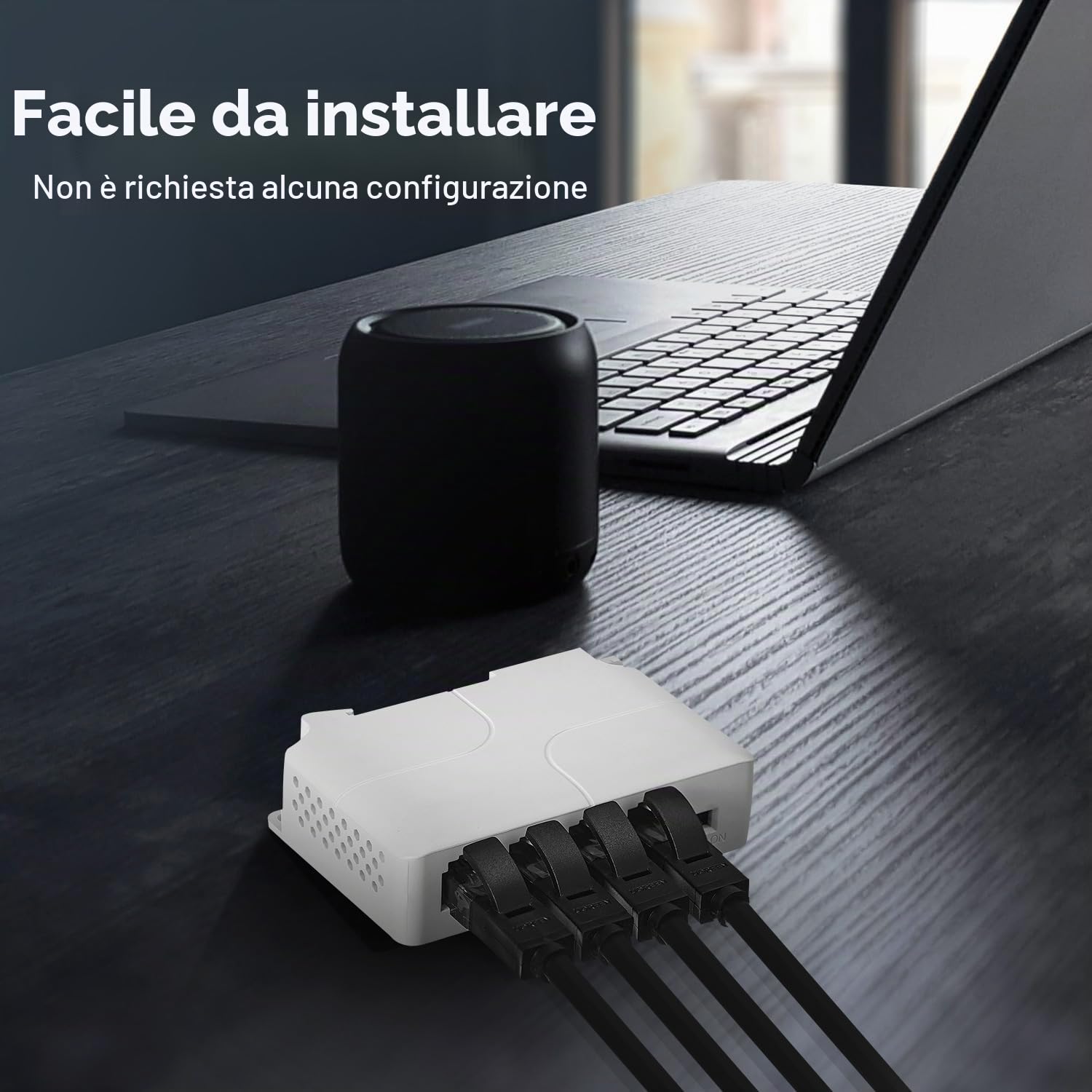 Extender PoE a 4 porte, 1 PoE in 3 uscite PoE, switch passthrough alimentato IEEE802.3af/at PoE, Ethernet 100Mbps, guida DIN e montaggio a parete