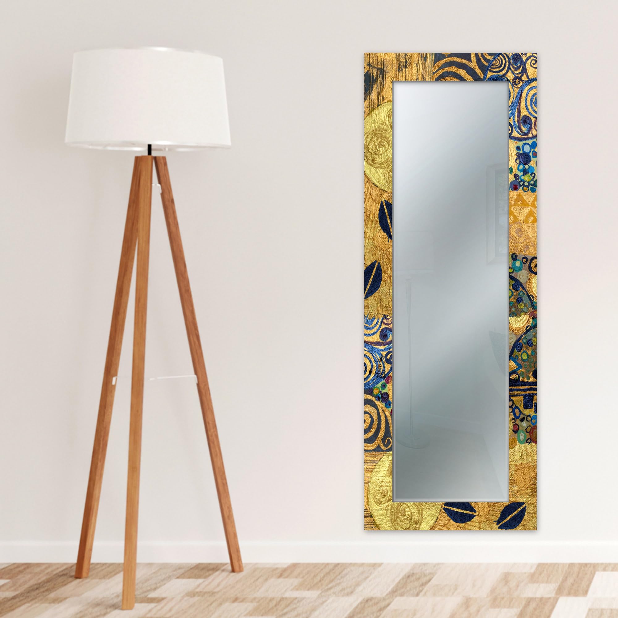 Lupia - Specchio da Parete Moderno, MIRROR FANTASY KLIMT GOLD, Cornice Stampata in Legno, 52x152 cm, Per Camera da Letto, Soggiorno, Ingresso, Vetro di Riflettanza