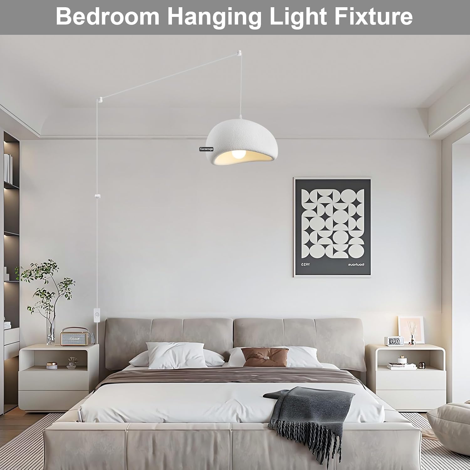11.8in Plug in Wabi Sabi Pendant Lights with 19.7ft Cord, White Small Hanging Lamp Lighting Fixture Japanese Japandi Chandelier for Dining Living Room Hallway Bedroom Restaurant 1 Pack