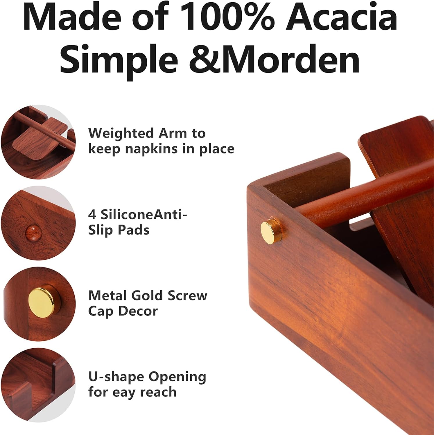 Natural Acacia Napkin Holder for Table, Napkin Dispenser, Decorative Beverage Napkin Holder for Kitchen, Home,Bar (Natural)