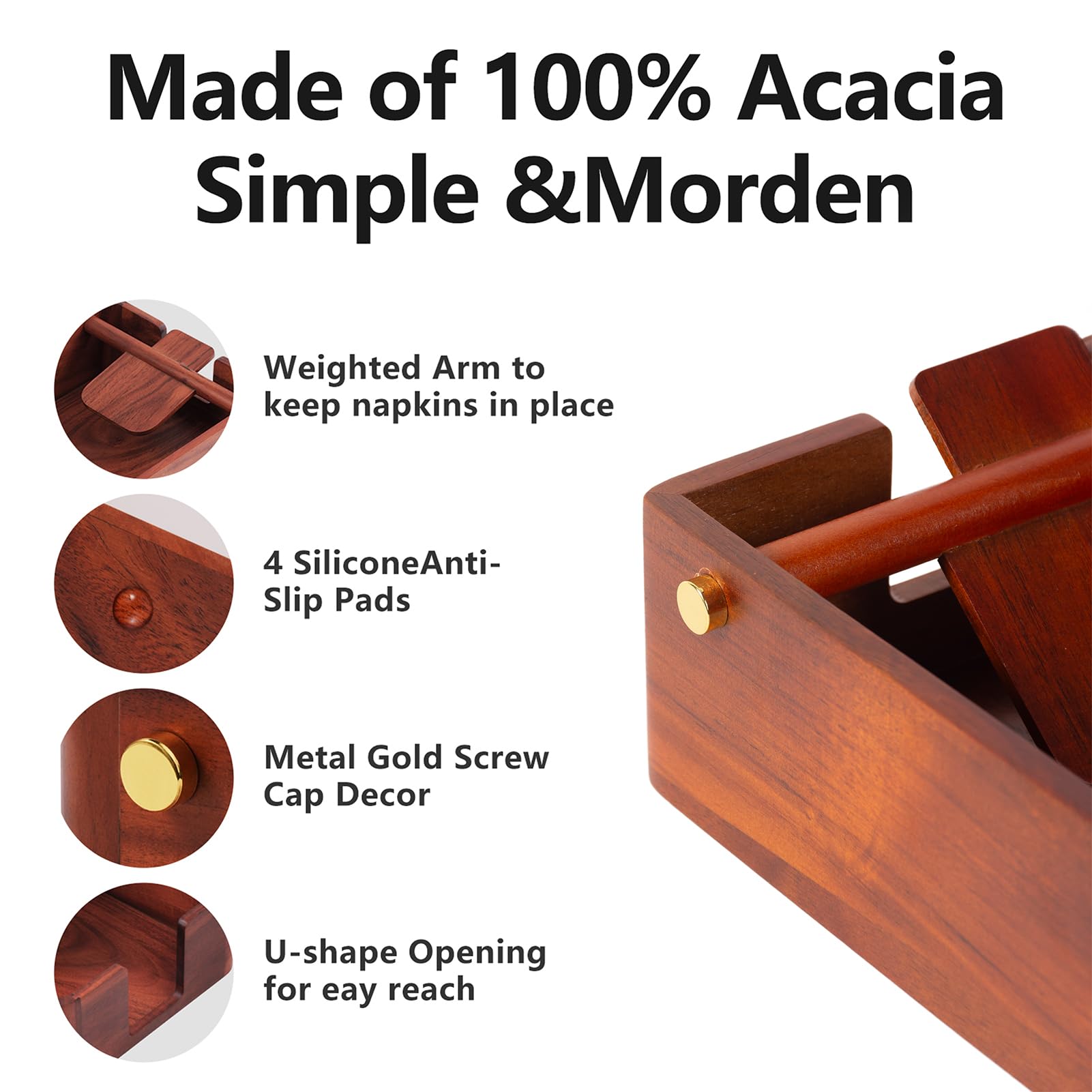 Servilletero de acacia natural para mesa, dispensador de servilletas, servilletero decorativo para bebidas para cocina, hogar, bar (acacia)