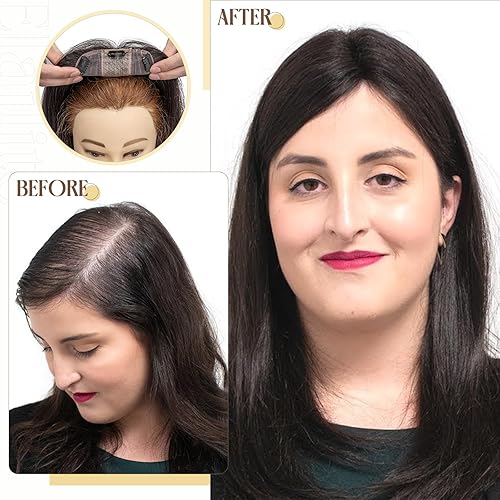 Miniatura 5 de Elailite V3.0 Toppers de cabello humano real para mujeres con cabello delgado, pequeños clips en piezas de cabello, raya media para pérdida de