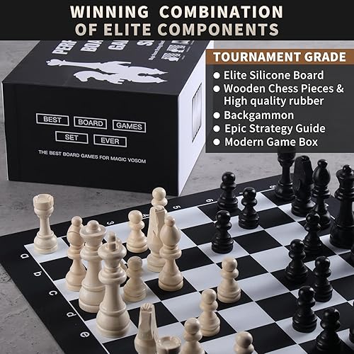 Miniatura 5 de Juego de ajedrez de viaje, ajedrez 3 en 1 de 15 x 15 pulgadas, damas, juego de backgammon, piezas de ajedrez estándar y fichas de tablero de