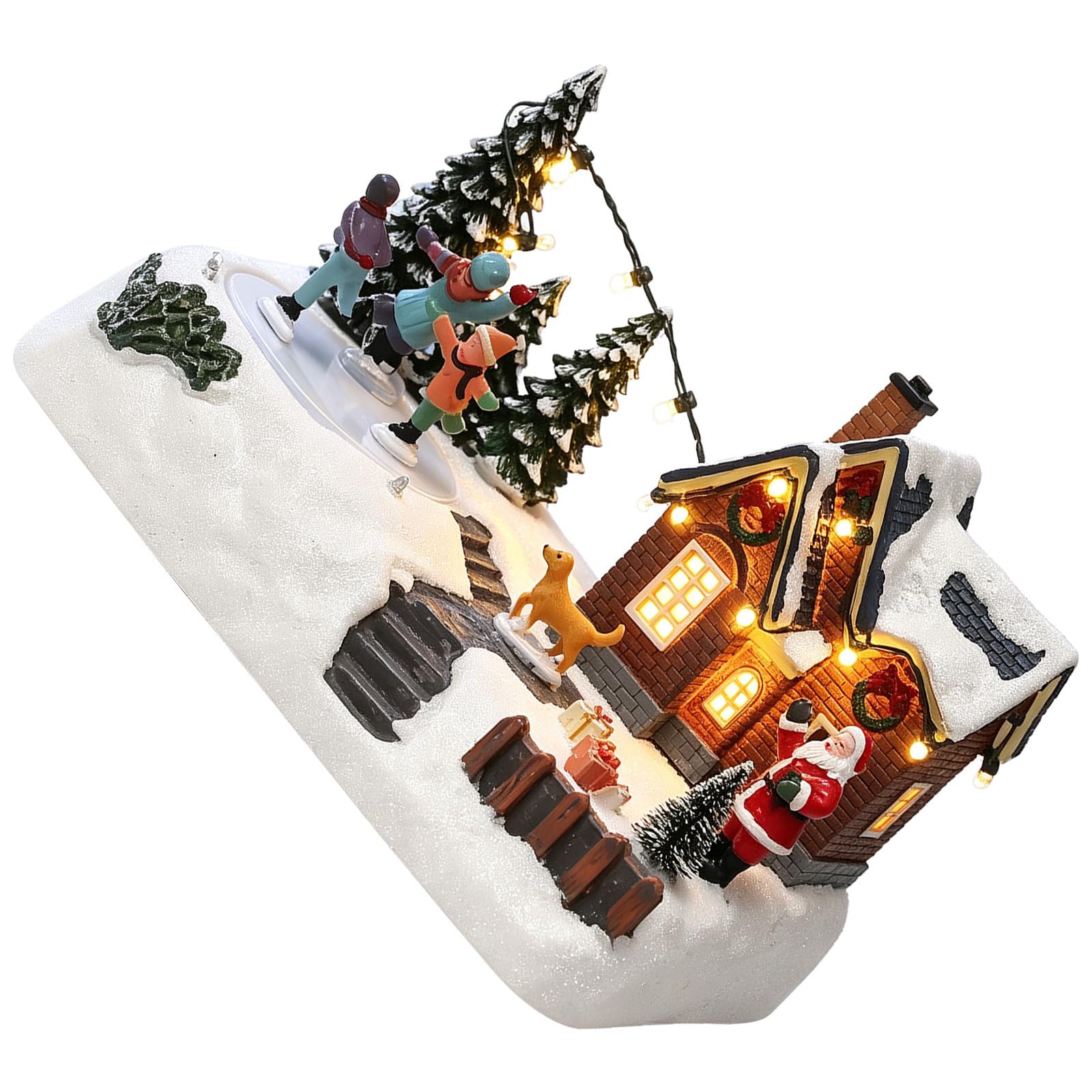 Casa Natalizia in Resina Innevata con Luce USB da Tavolo