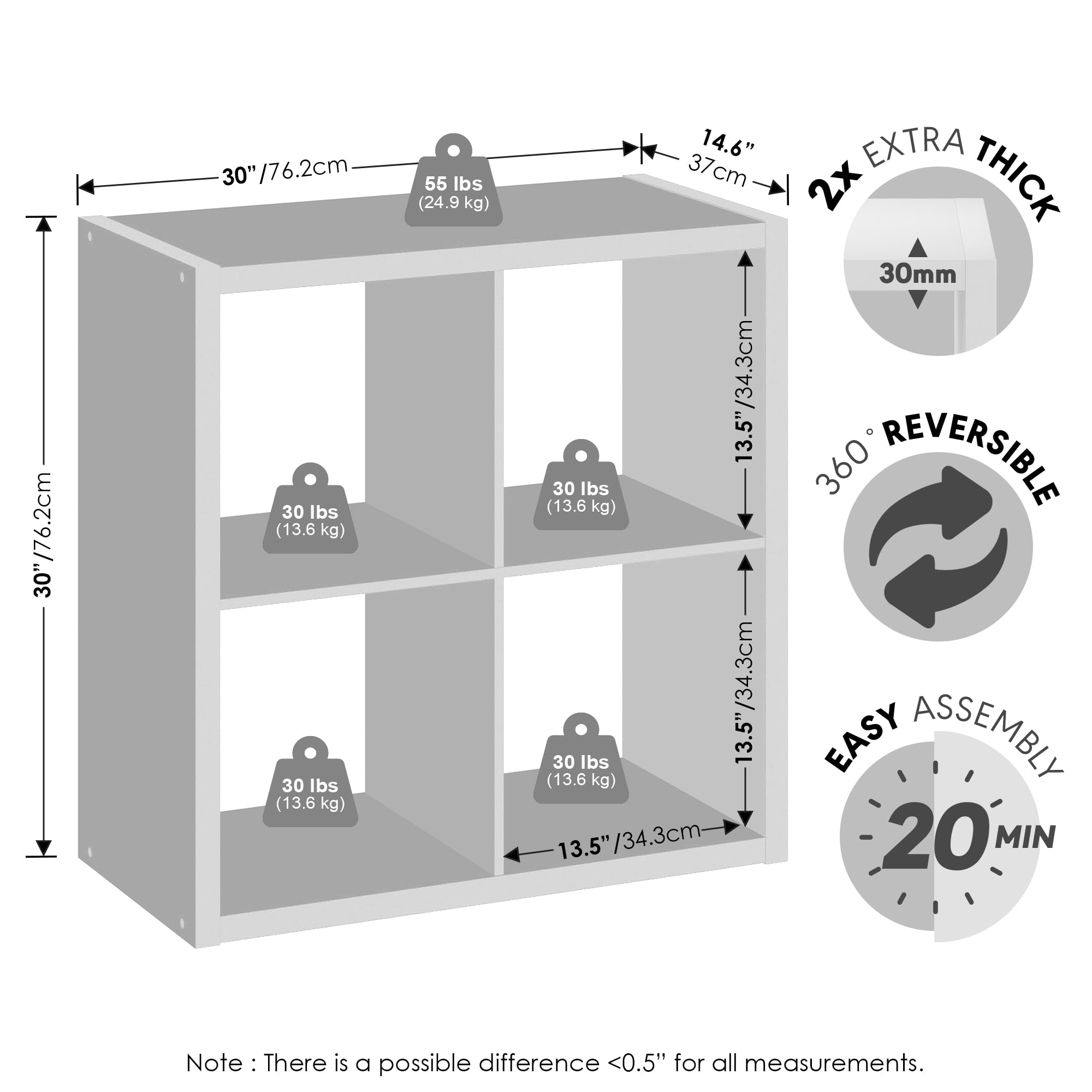 Furinno Cubicle Meuble Tourne-Disque avec Rangement pour Vinyles, 4-Cube Rangement pour Disques Vinyles 1.2 Extra Épais, Multimédia Ouverte À L'Arrière pour CD DVD Disques De Jeu Blu-Ray, Blanc