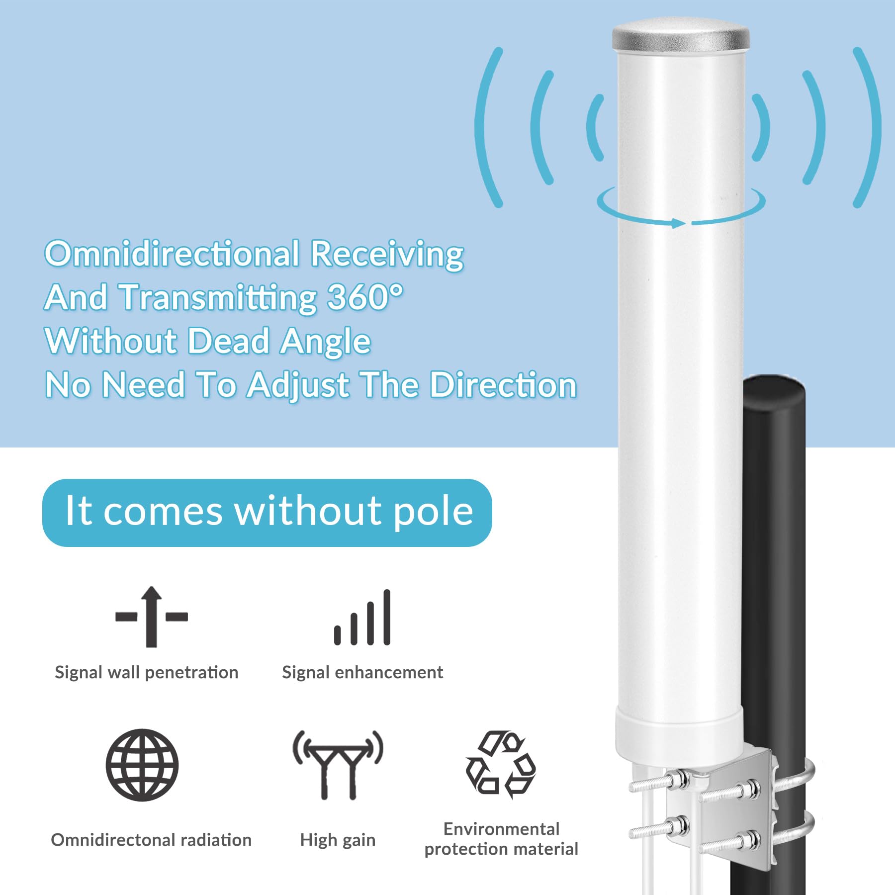 5G Antenne 4G LTE Signalverstärkung Outdoor 12dBi MIMO Omnidirektionale 698-3800MHz Antenne für 4G LTE 5G Router Modem, TS9 SMA CRC9 Adapter, Lange Reichweite Signalempfang, 2 x 5m Kabel