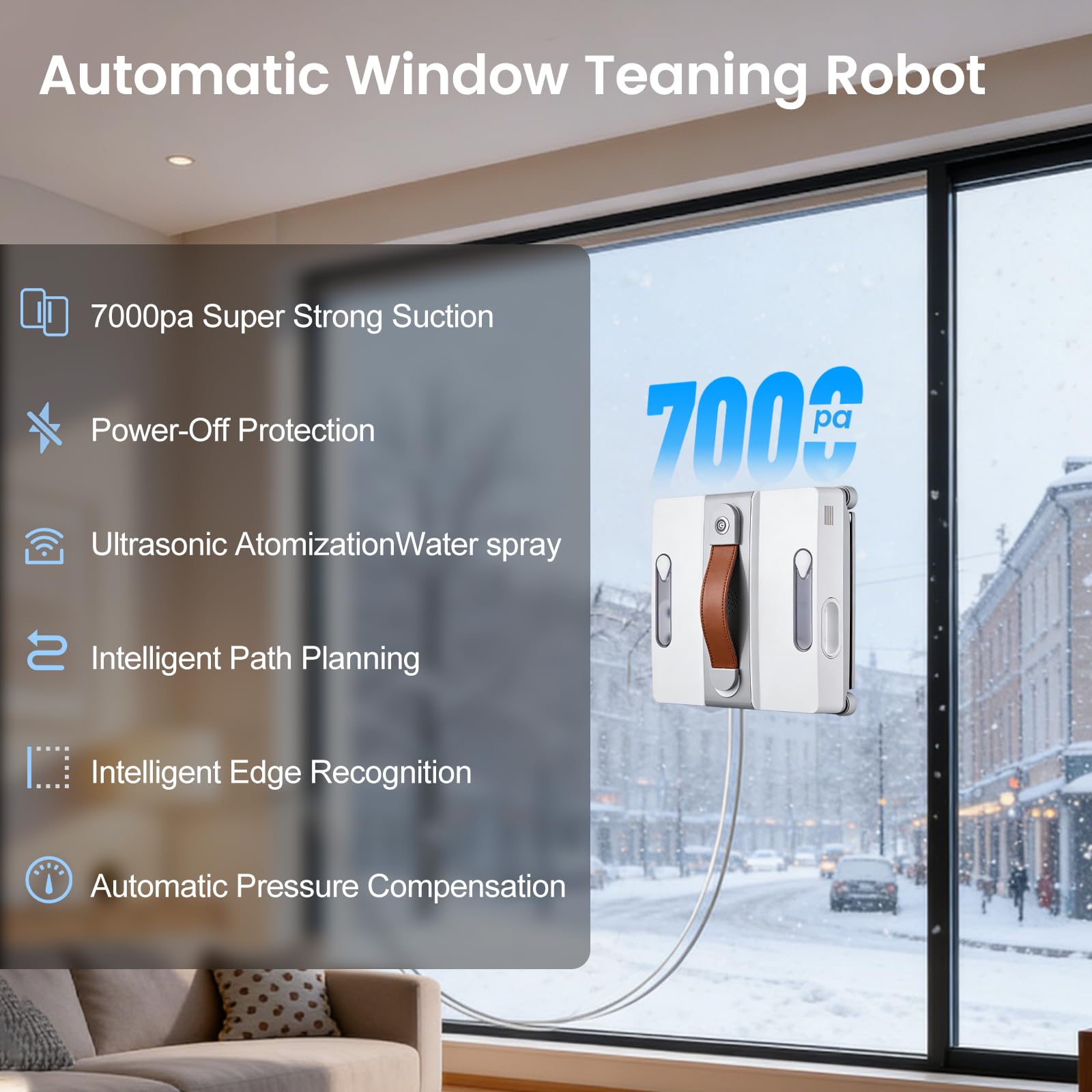 Robot Nettoyeur De Fenêtres Avec Fonction Pulvérisation, Robot Nettoyeur Vitre 7000 Pa, Robot Lave Vitre Automatique Avec Planification Intelligente Du Trajet Pour Tous Types De Fenêtres