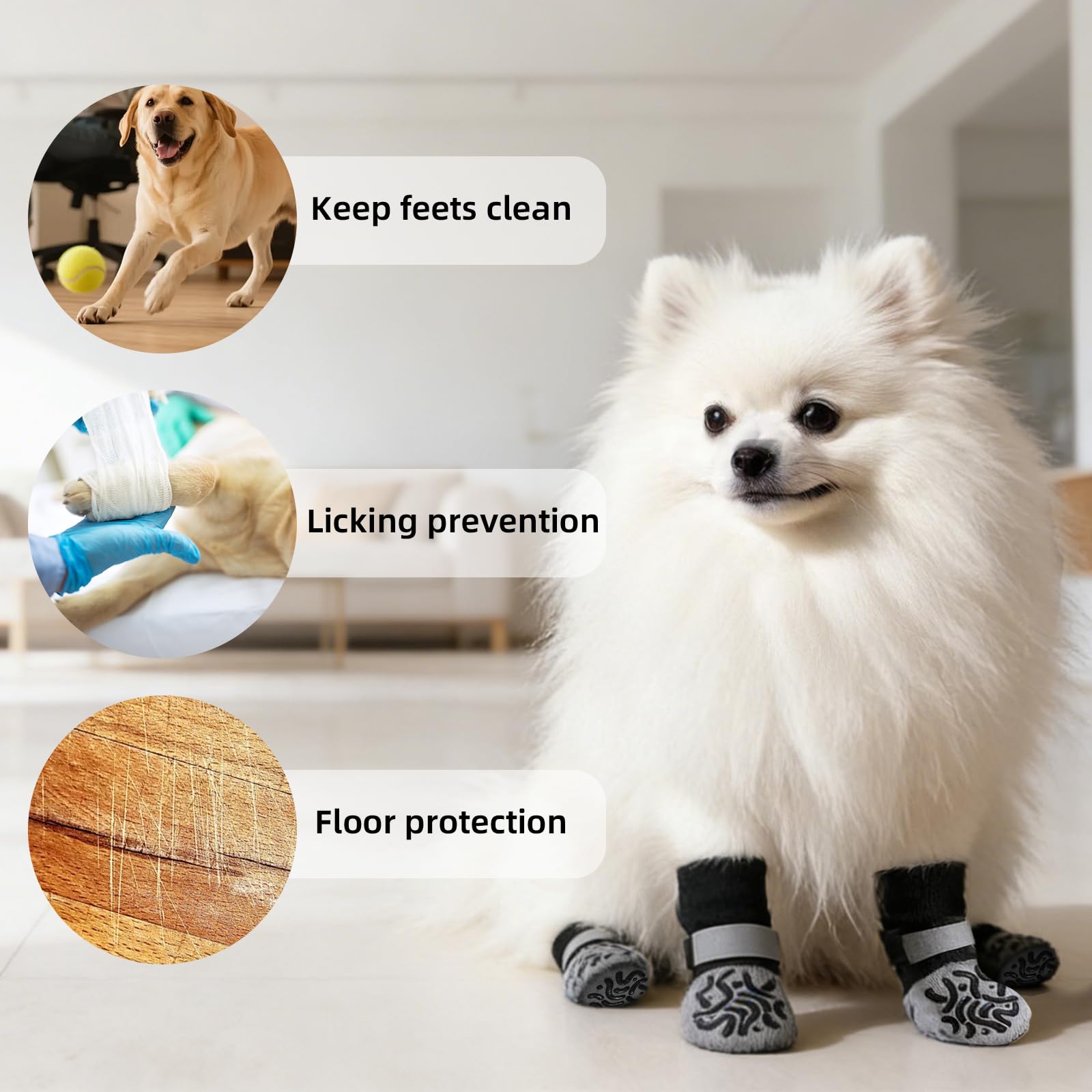4 Paia Calzini Antiscivolo, Scarpe per Cani Protezioni per Le Zampe Regolabili Tramite Cinturini,Ideali per Uso Interno Ed Esterno, Calzini per Cani Taglia Piccola Media (S)