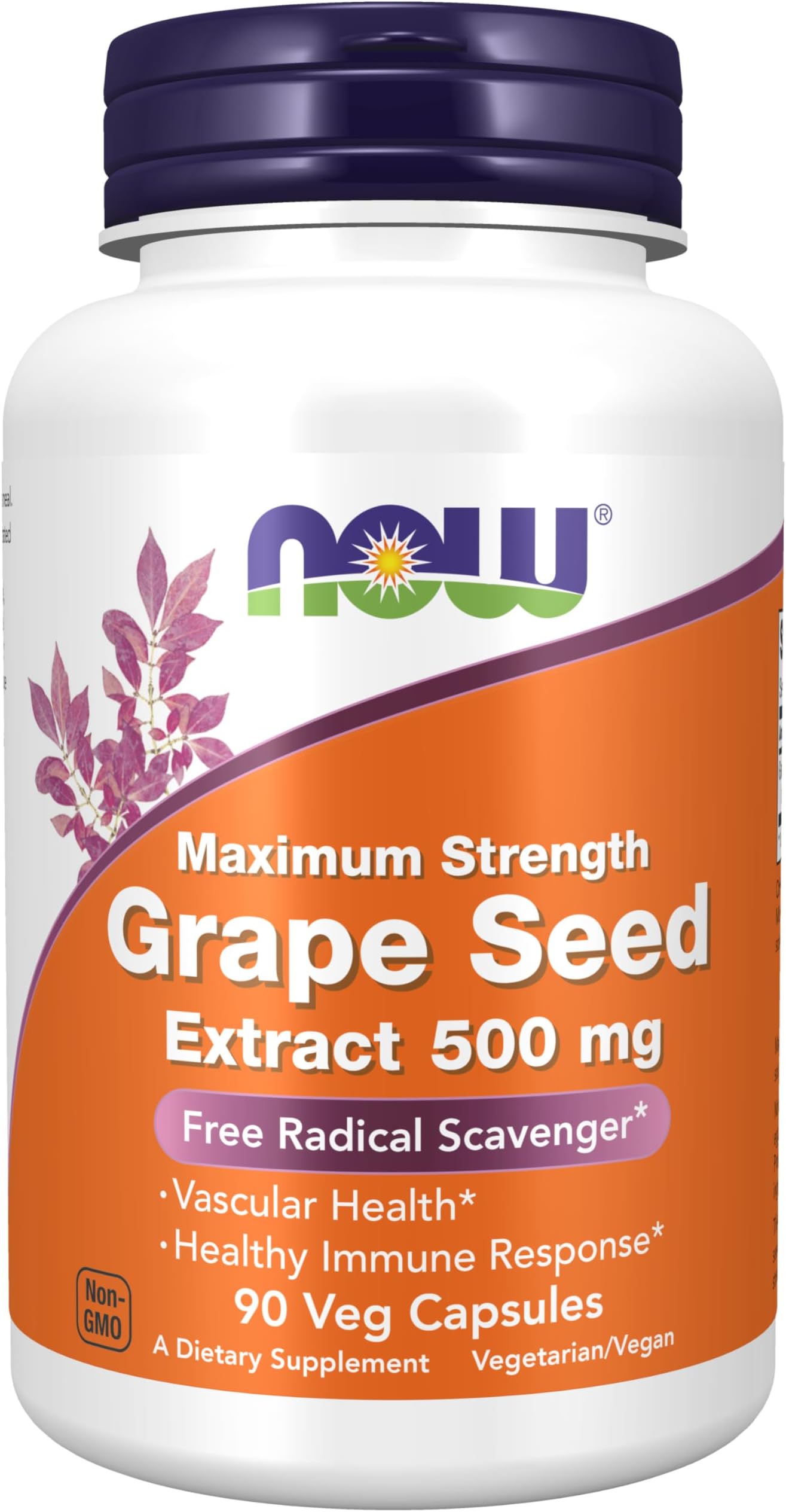 Now Supplements, Grape Seed Extract, Maximum Strength 500 mg (a Highly Concentrated Extract with a Minimum of 90% Polyphenols), 90 Veg Capsules