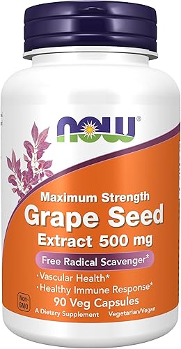 Now Supplements, extracto de semilla de uva, fuerza máxima 500 mg (un extracto altamente concentrado con un mínimo de 90% de polifenoles), 90