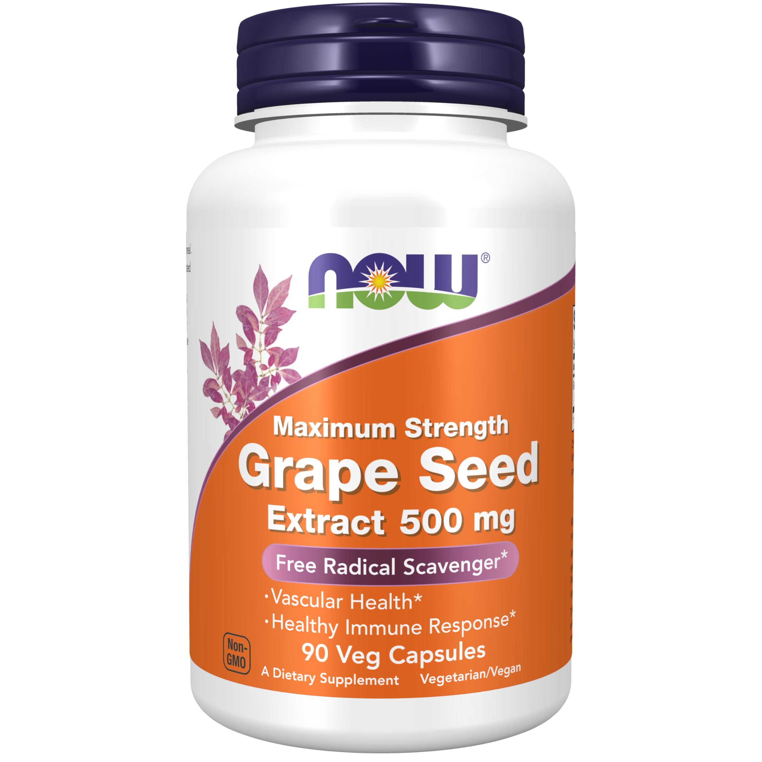 NOW Supplements, Grape Seed Extract, Maximum Strength 500 mg (a Highly Concentrated Extract with a Minimum of 90% Polyphenols), 90 Veg Capsules