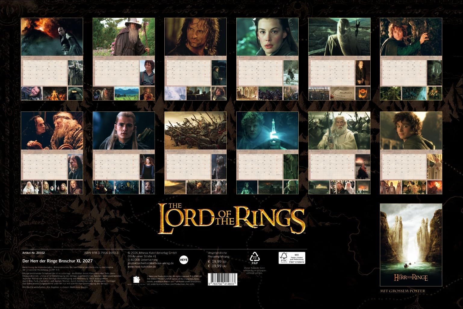 Der Herr der Ringe Broschur XL Kalender 2027: Wandkalender mit fesselnden Filmszenen aus der erfolgreichsten Filmtrilogie. Broschürenkalender 2027 mit Poster zum Heraustrennen.