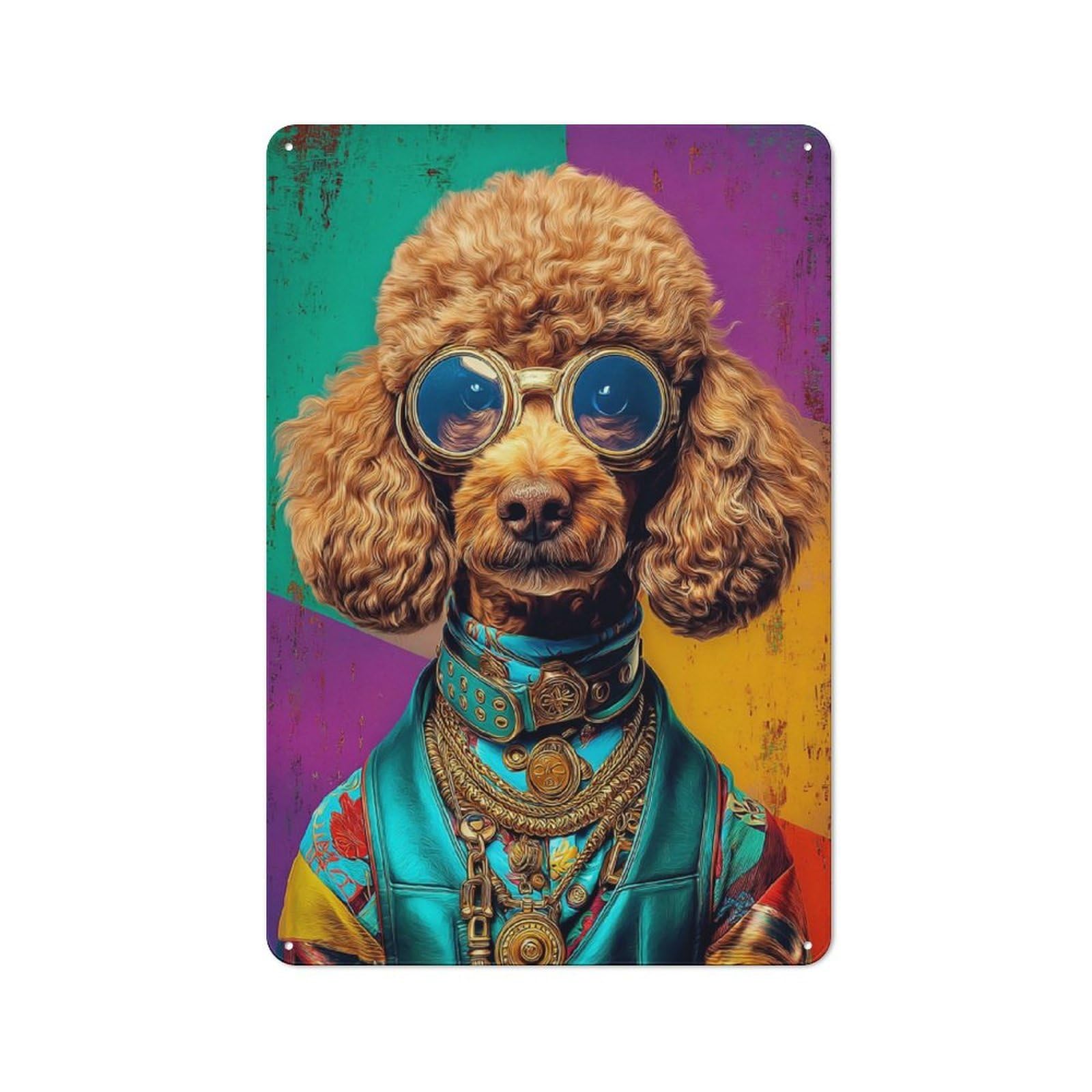 Junmoney Stylish Poodle In Goggles And Jewelry Rustic Metal Sign 30X20cm For Garage Wall, For Everyday Room Decor With A Rustic Look