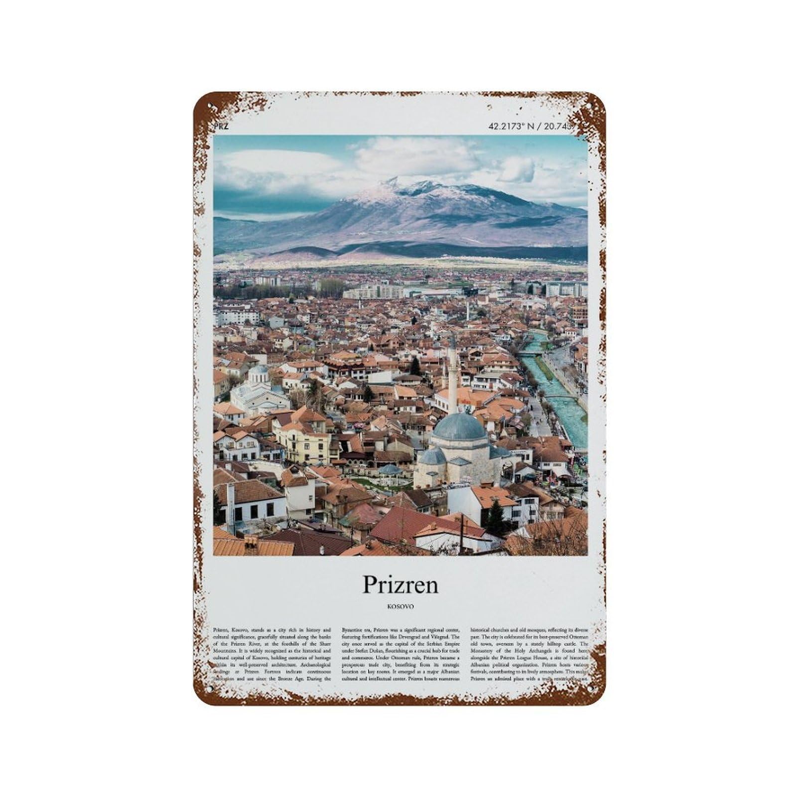 xiaoxiaoshen Prizren Kosovo City Scenery Wall Decor Art Metal Tin Poster Modern Home Decor Art Home Bar Shop Decorations Vintage Sign 30x20cm