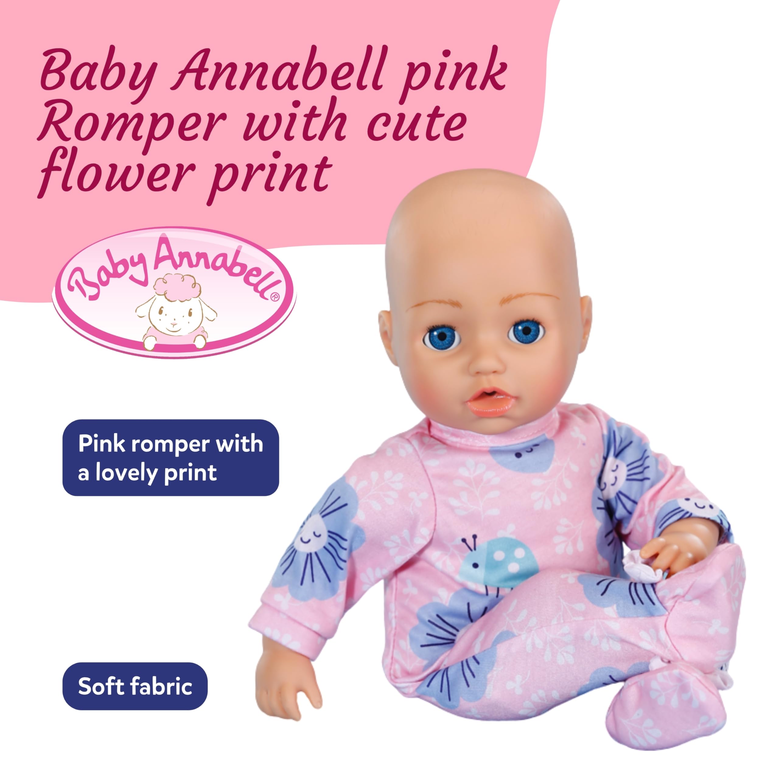 Baby Annabell Pink Romper, Soft fabric with floral patterns, Fits any 43cm Baby Annabell & BABY born dolls doll clothing - Image 2