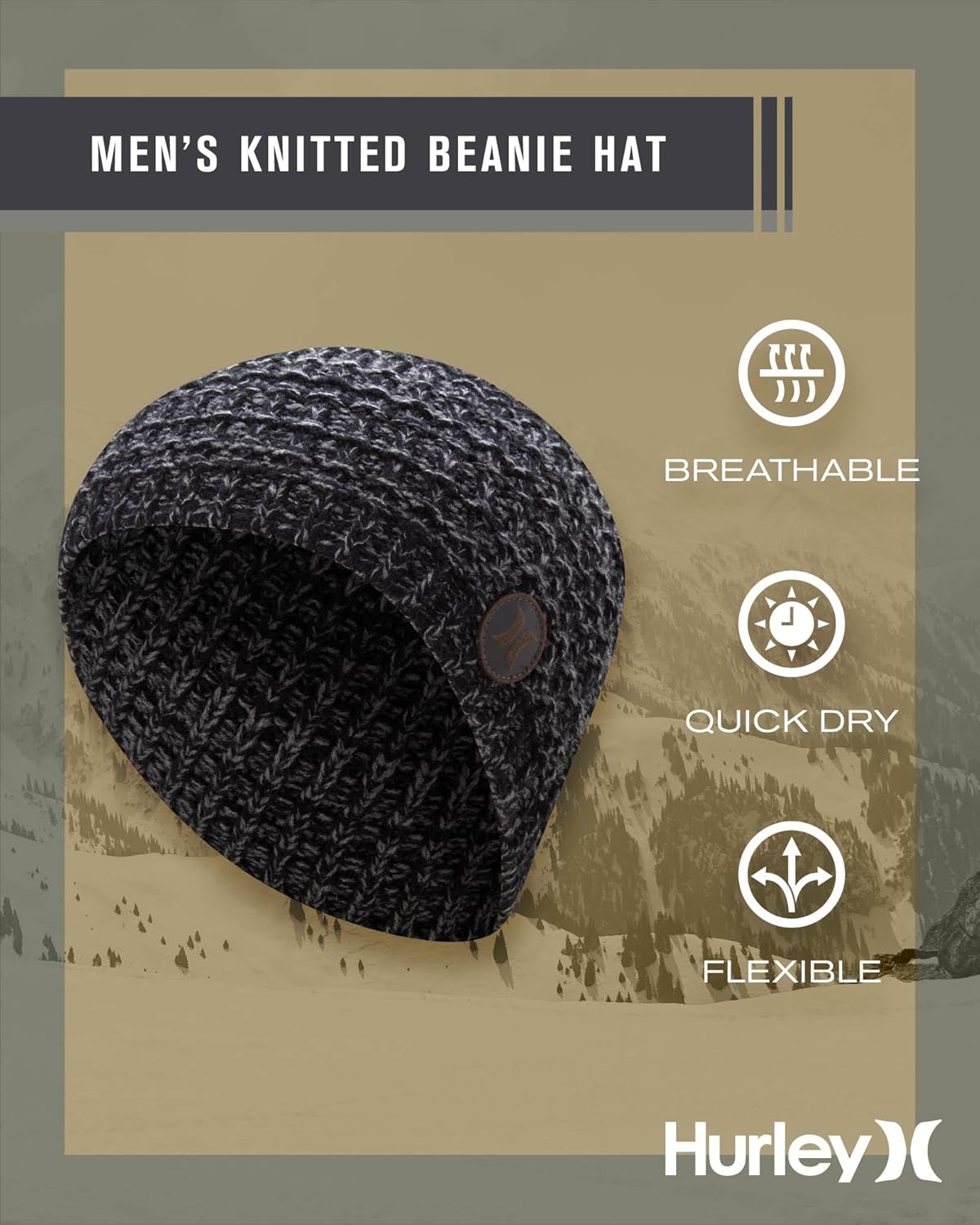 Hurley Men's Winter Hat - Loose Knit Marled Beanie - Image 2